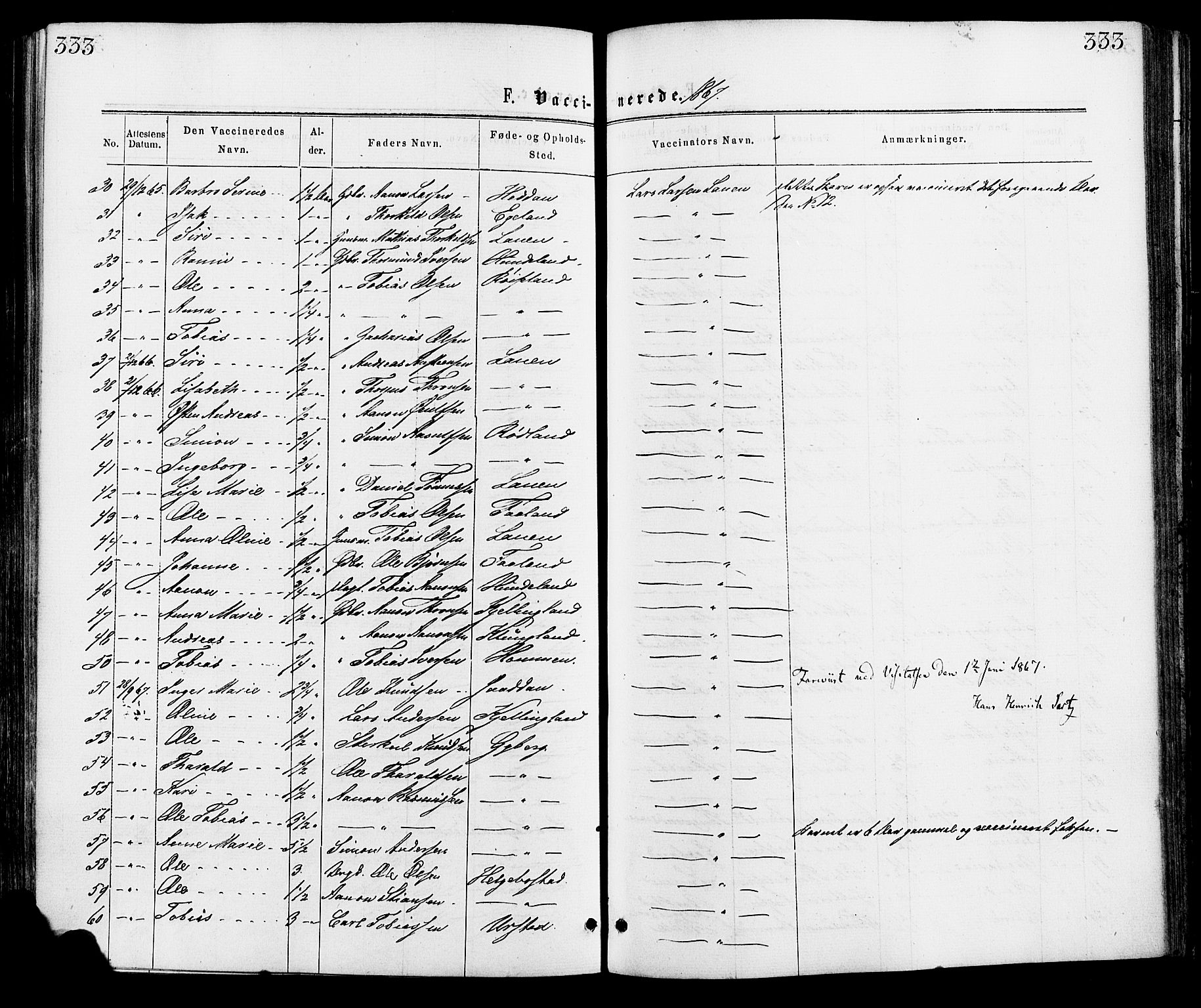 Hægebostad sokneprestkontor, AV/SAK-1111-0024/F/Fa/Faa/L0005: Parish register (official) no. A 5, 1864-1886, p. 333