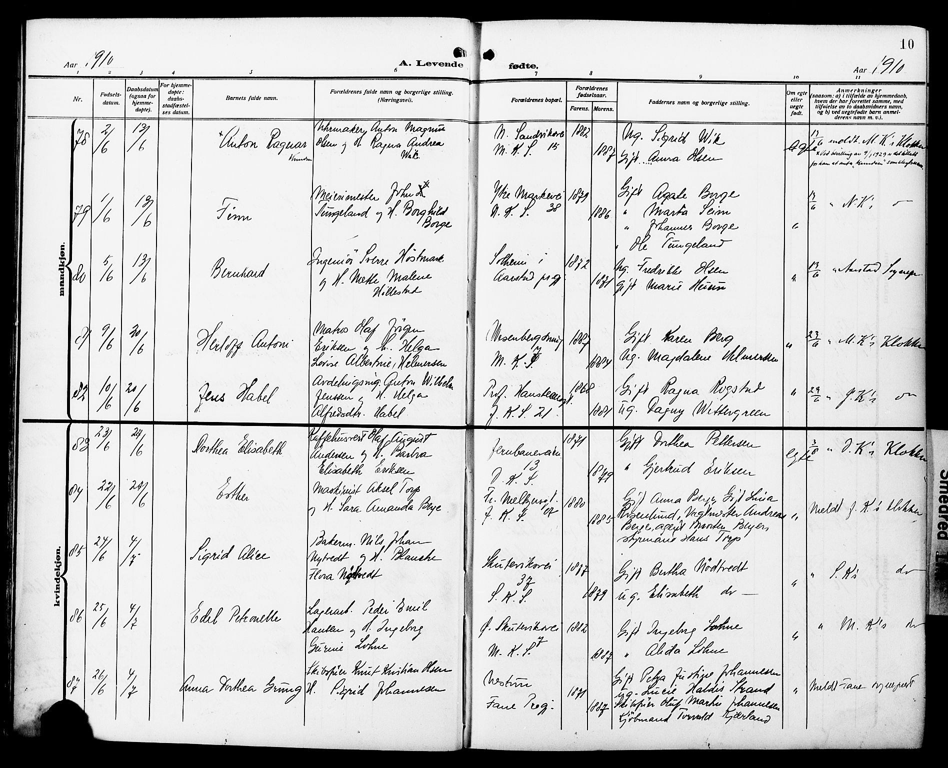 Fødselsstiftelsens sokneprestembete*, SAB/-: Parish register (official) no. A 4, 1910-1918, p. 10