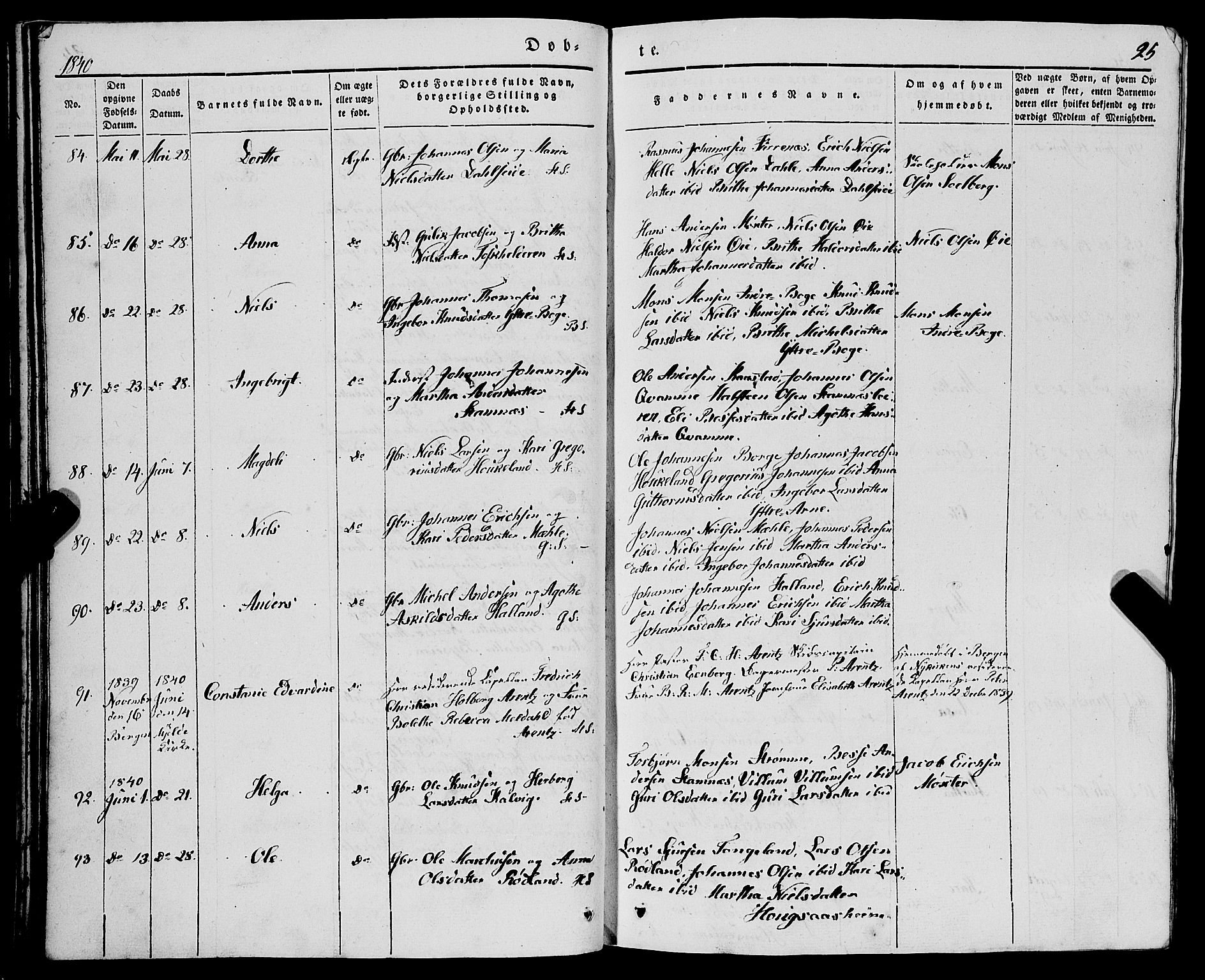 Haus sokneprestembete, SAB/A-75601/H/Haa: Parish register (official) no. A 15, 1838-1847, p. 25