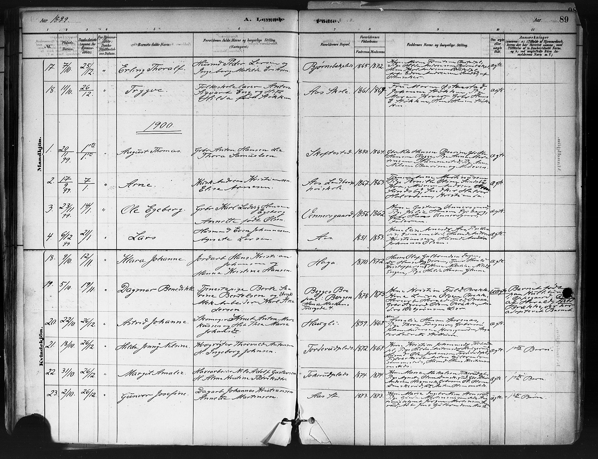 Ås prestekontor Kirkebøker, SAO/A-10894/F/Fa/L0009: Parish register (official) no. I 9, 1881-1900, p. 89