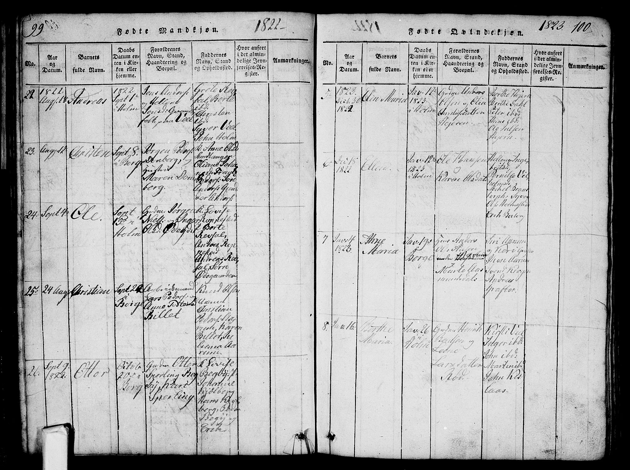 Borge prestekontor Kirkebøker, AV/SAO-A-10903/G/Ga/L0001: Parish register (copy) no.  I 1, 1815-1835, p. 99-100