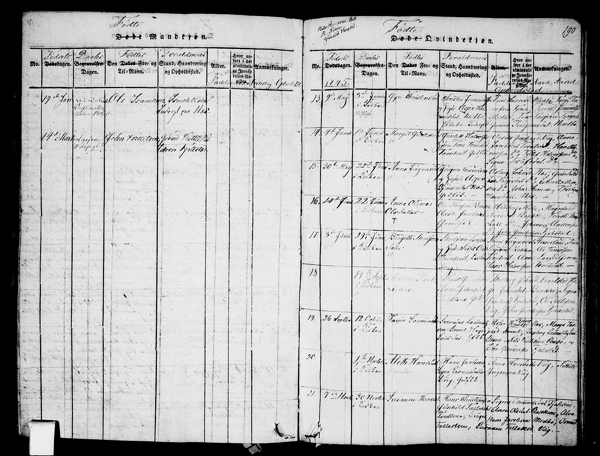 Nissedal kirkebøker, AV/SAKO-A-288/F/Fa/L0002: Parish register (official) no. I 2, 1814-1845, p. 190