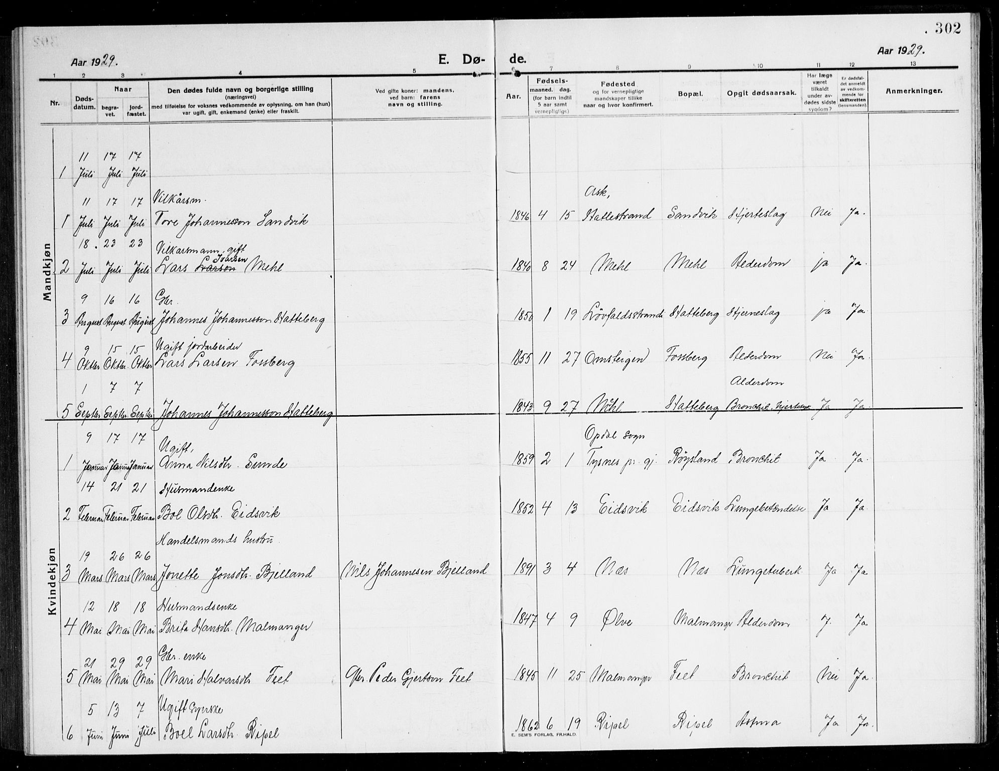 Kvinnherad sokneprestembete, SAB/A-76401/H/Hab: Parish register (copy) no. A 3, 1911-1945, p. 302