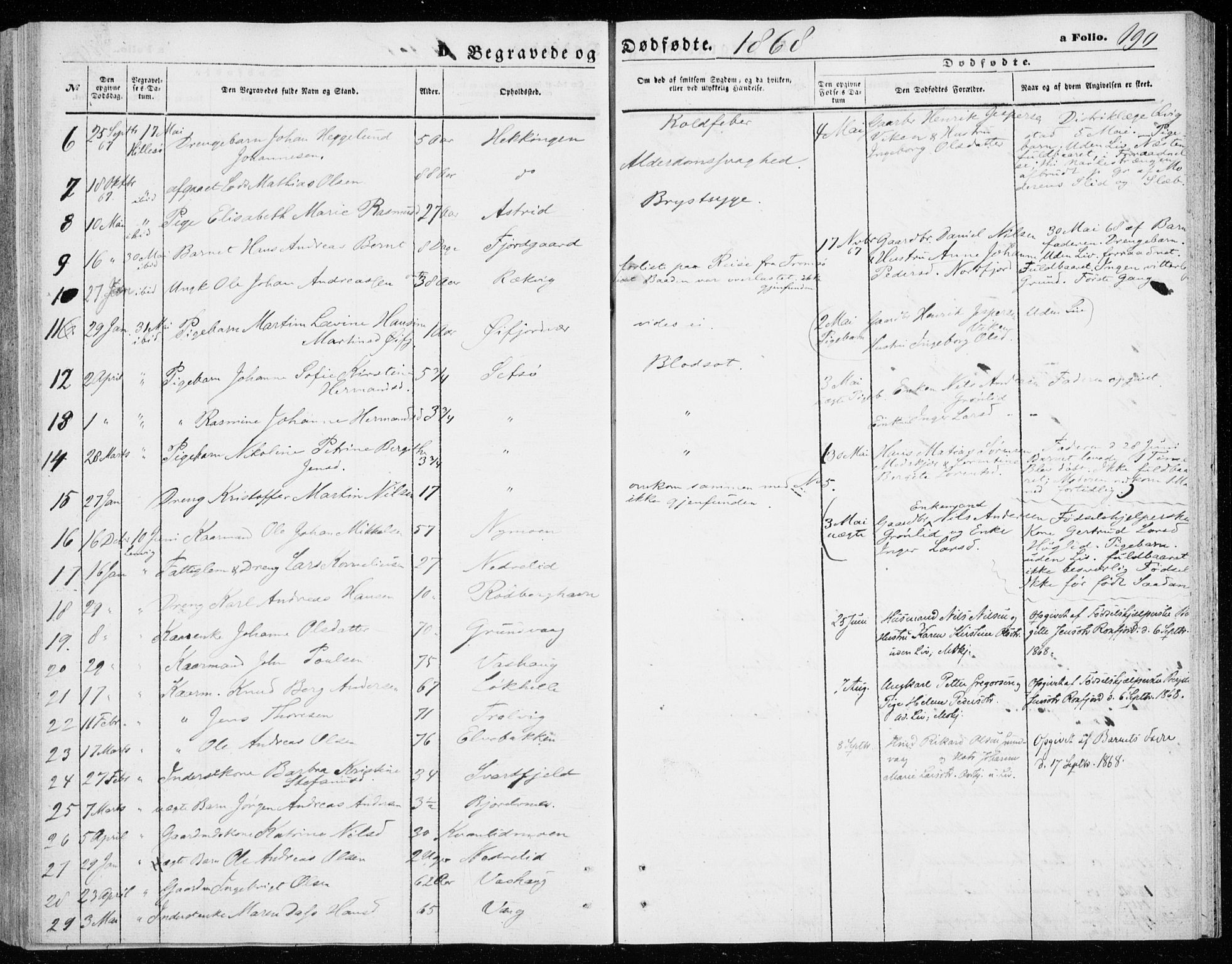 Lenvik sokneprestembete, SATØ/S-1310/H/Ha/Haa/L0009kirke: Parish register (official) no. 9, 1866-1873, p. 190