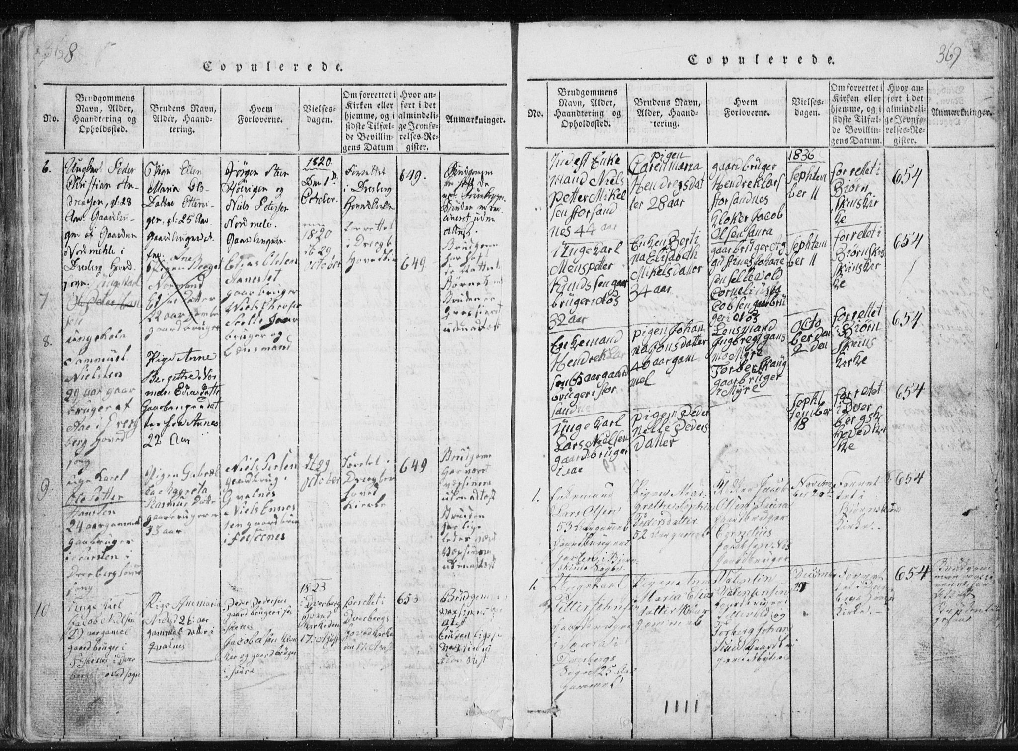 Ministerialprotokoller, klokkerbøker og fødselsregistre - Nordland, AV/SAT-A-1459/897/L1411: Parish register (copy) no. 897C01, 1820-1866, p. 368-369