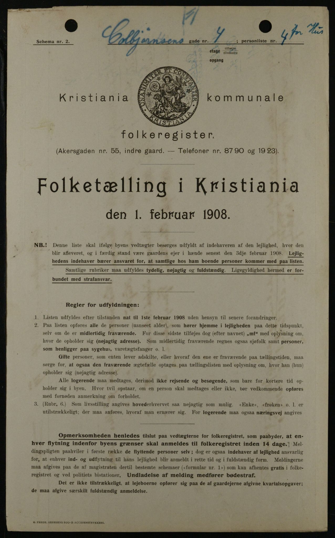 OBA, Municipal Census 1908 for Kristiania, 1908, p. 12098