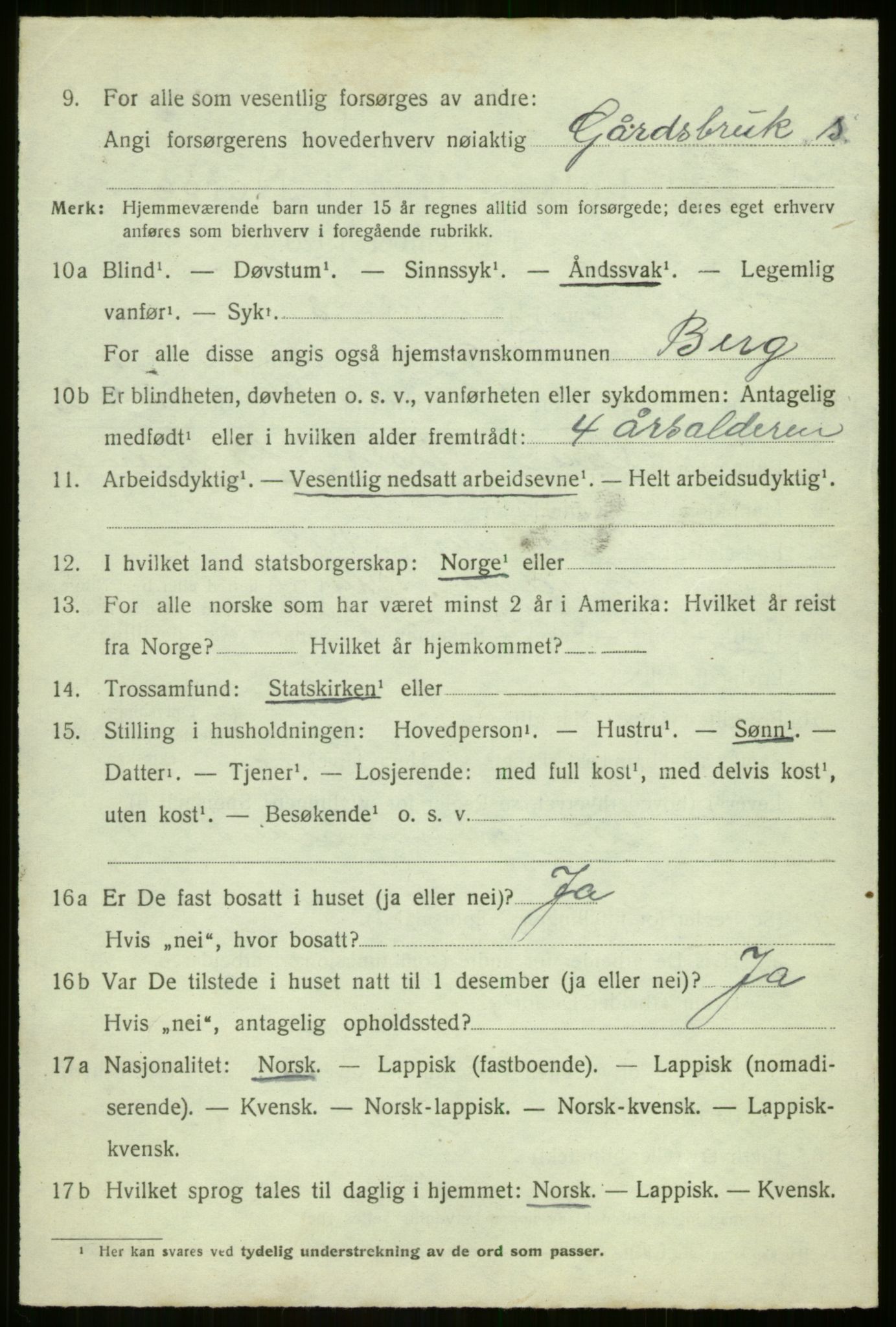 SATØ, 1920 census for Berg, 1920, p. 2437