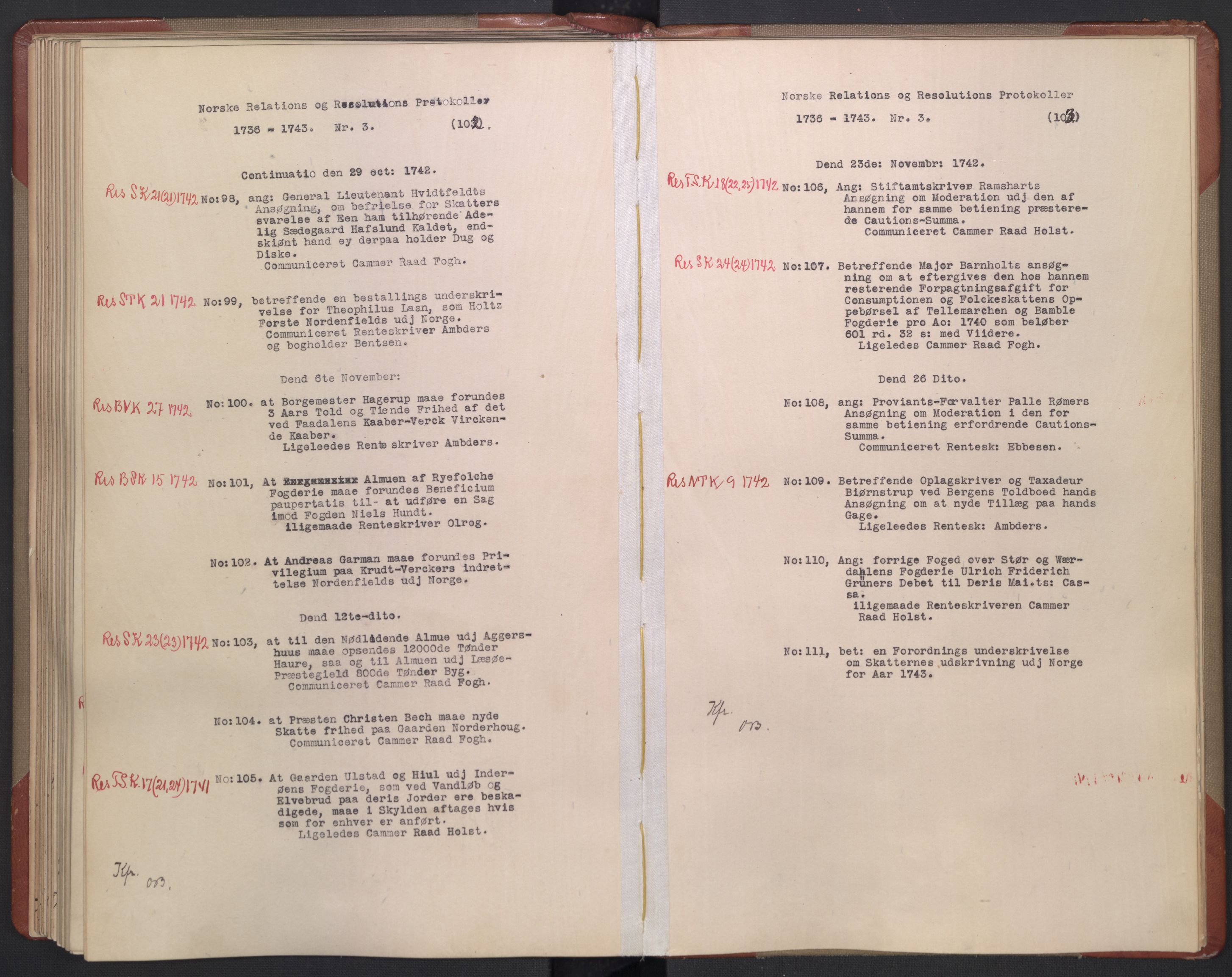 Avskriftsamlingen, AV/RA-EA-4022/F/Fb/L0117: Registratur over norske Relasjons- og  resolusjonsprotokoller, 1736-1743, p. 78