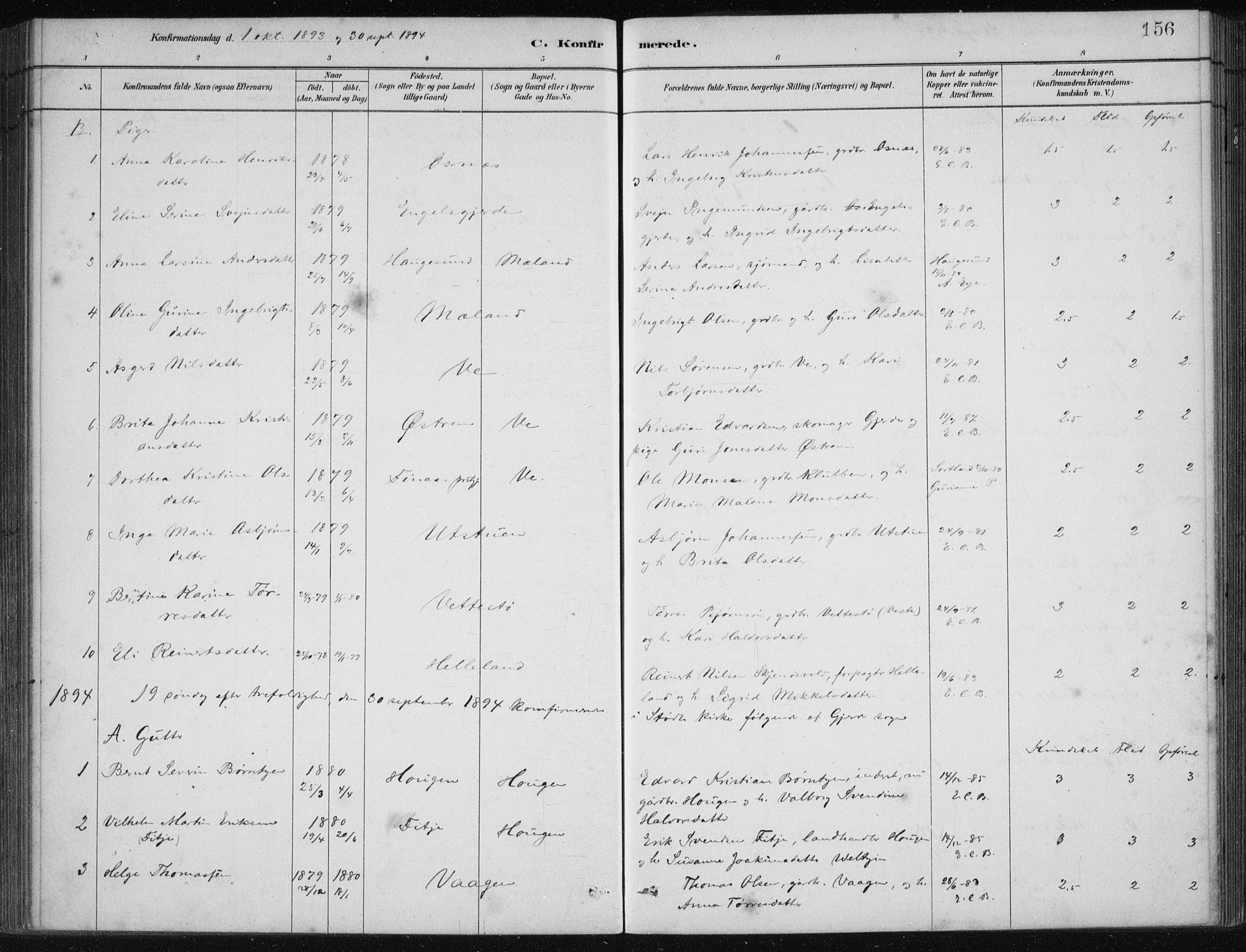 Etne sokneprestembete, AV/SAB-A-75001/H/Haa: Parish register (official) no. C  1, 1879-1919, p. 156