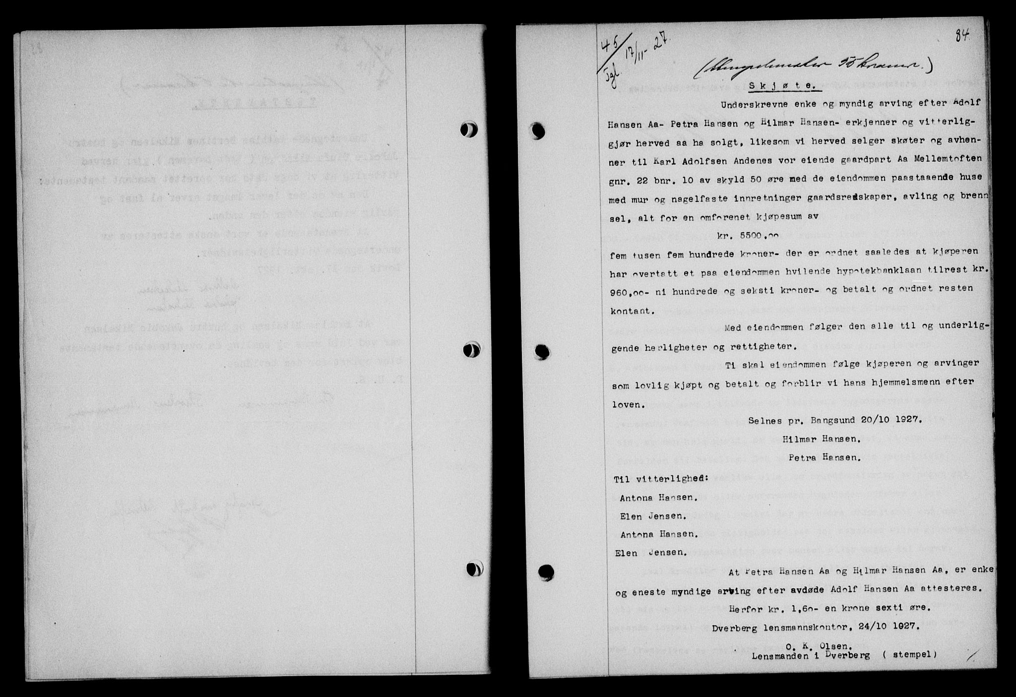 Vesterålen sorenskriveri, SAT/A-4180/1/2/2Ca/L0045: Mortgage book no. 38, 1927-1928, Deed date: 01.12.1927