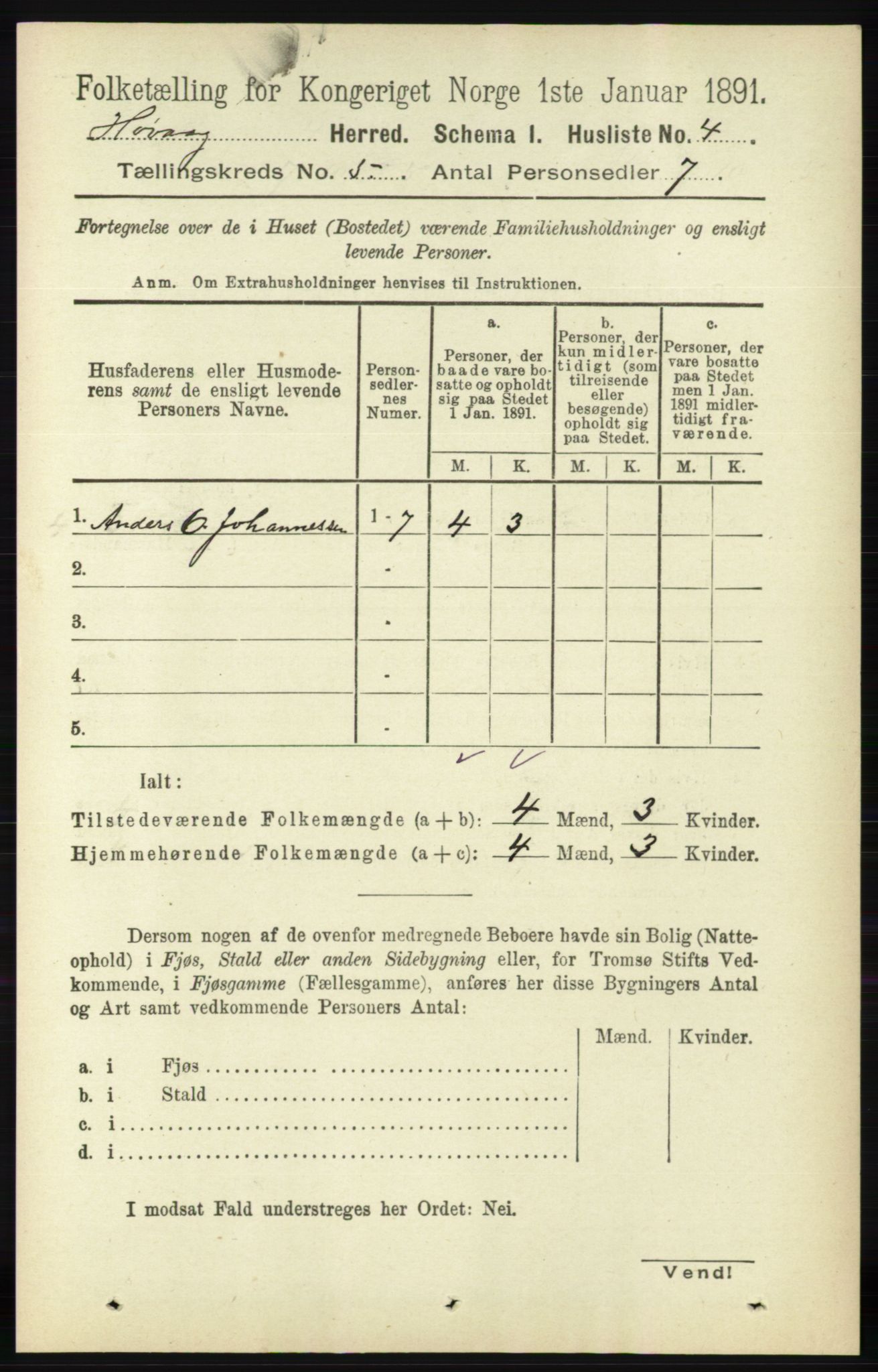 RA, 1891 census for 0927 Høvåg, 1891, p. 1789