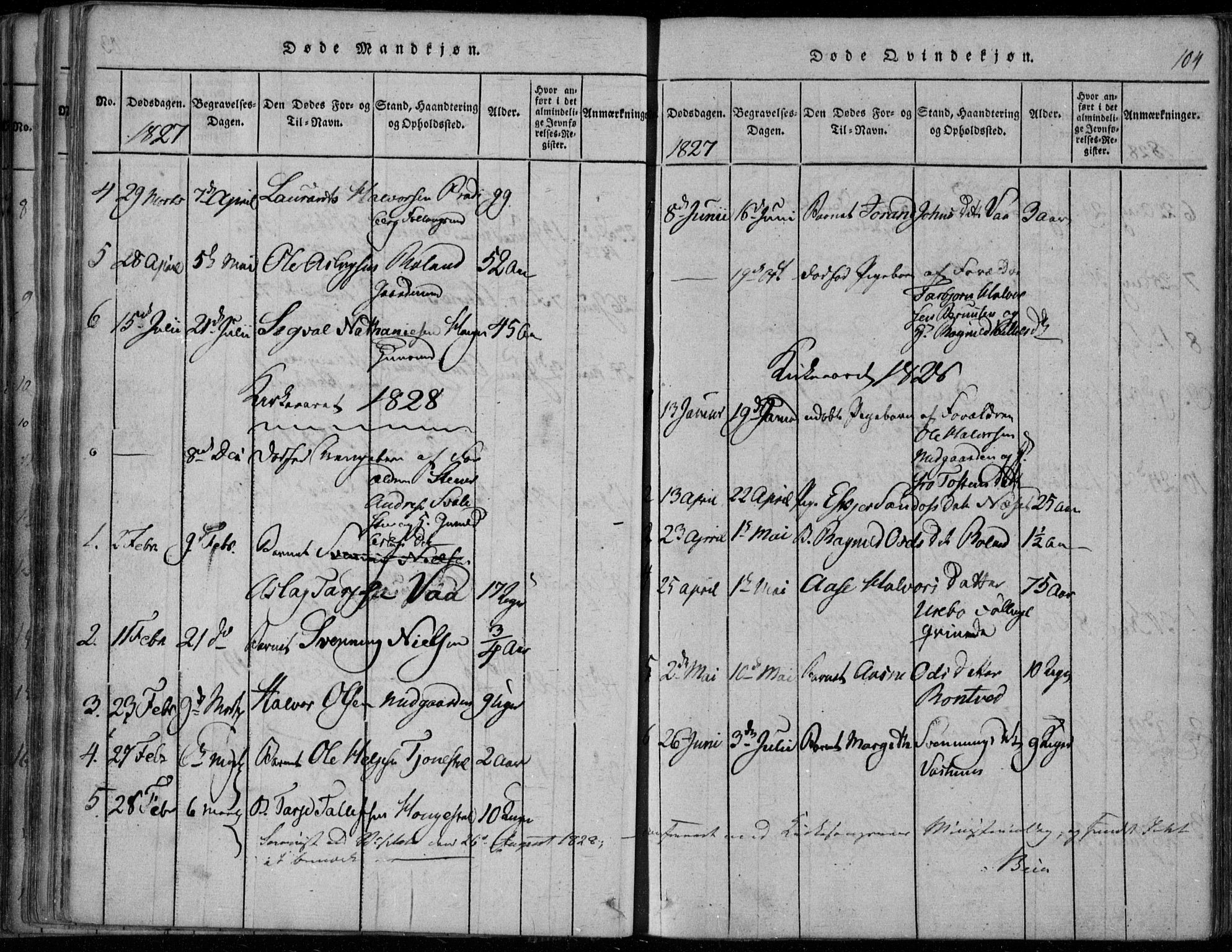 Rauland kirkebøker, AV/SAKO-A-292/F/Fa/L0001: Parish register (official) no. I 1, 1814-1859, p. 104