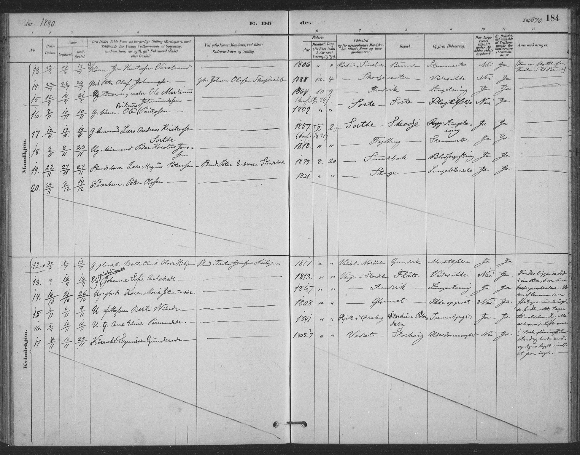 Ministerialprotokoller, klokkerbøker og fødselsregistre - Møre og Romsdal, AV/SAT-A-1454/524/L0356: Parish register (official) no. 524A08, 1880-1899, p. 184