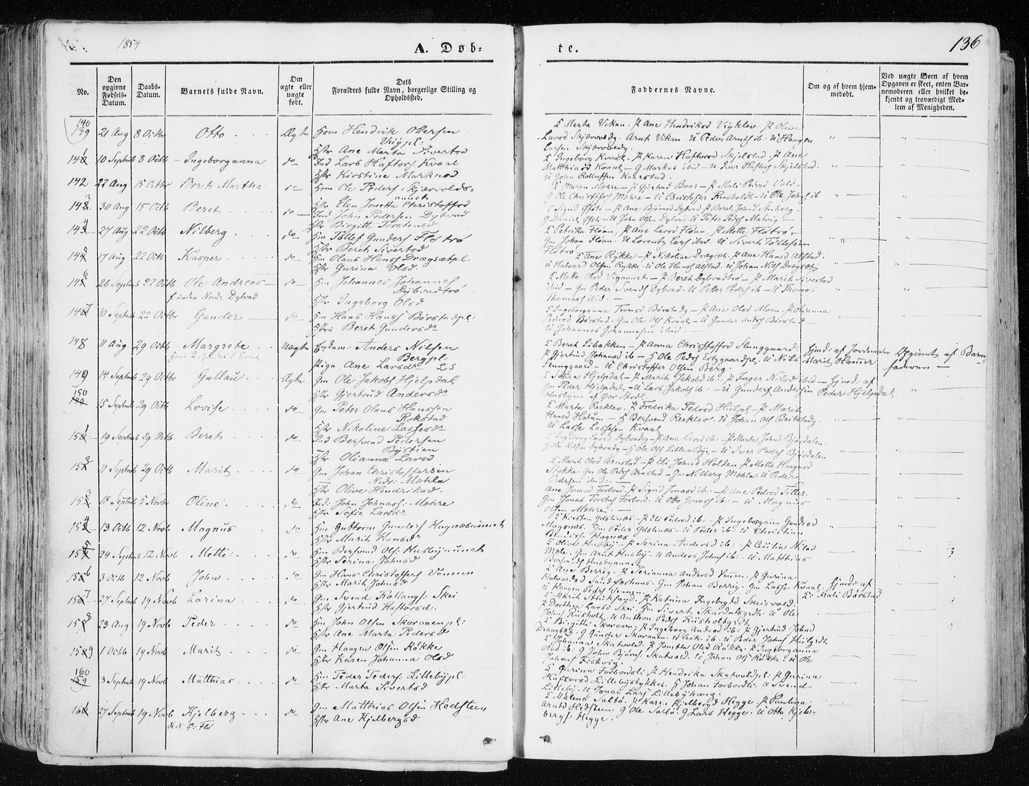 Ministerialprotokoller, klokkerbøker og fødselsregistre - Nord-Trøndelag, AV/SAT-A-1458/709/L0074: Parish register (official) no. 709A14, 1845-1858, p. 136