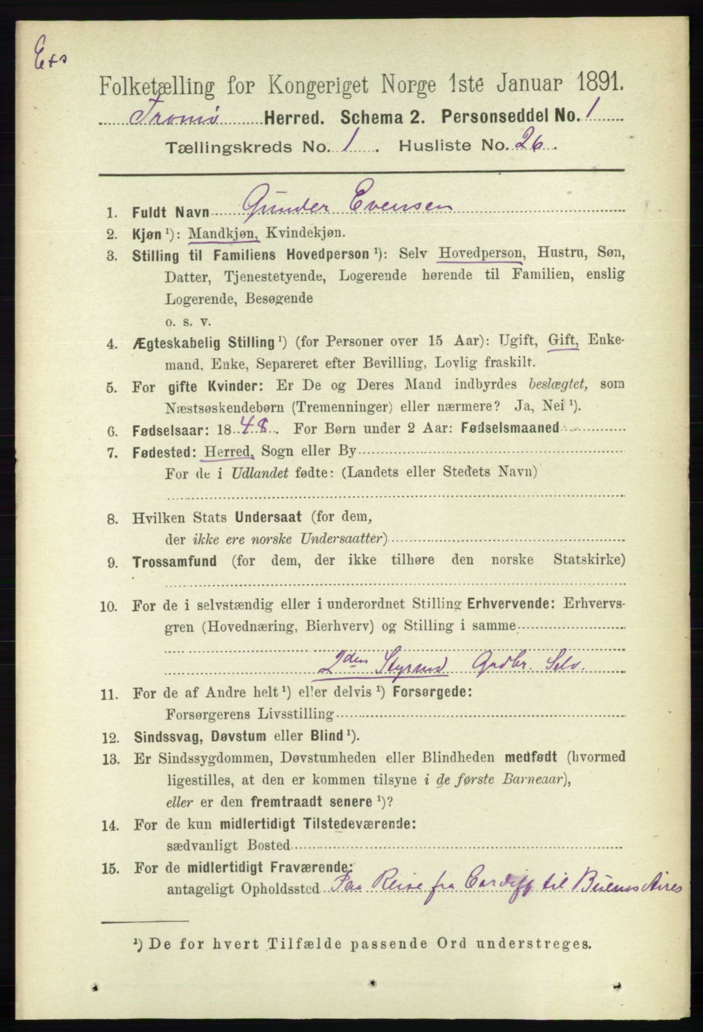 RA, Census 1891 for Nedenes amt: Gjenparter av personsedler for beslektede ektefeller, menn, 1891, p. 559