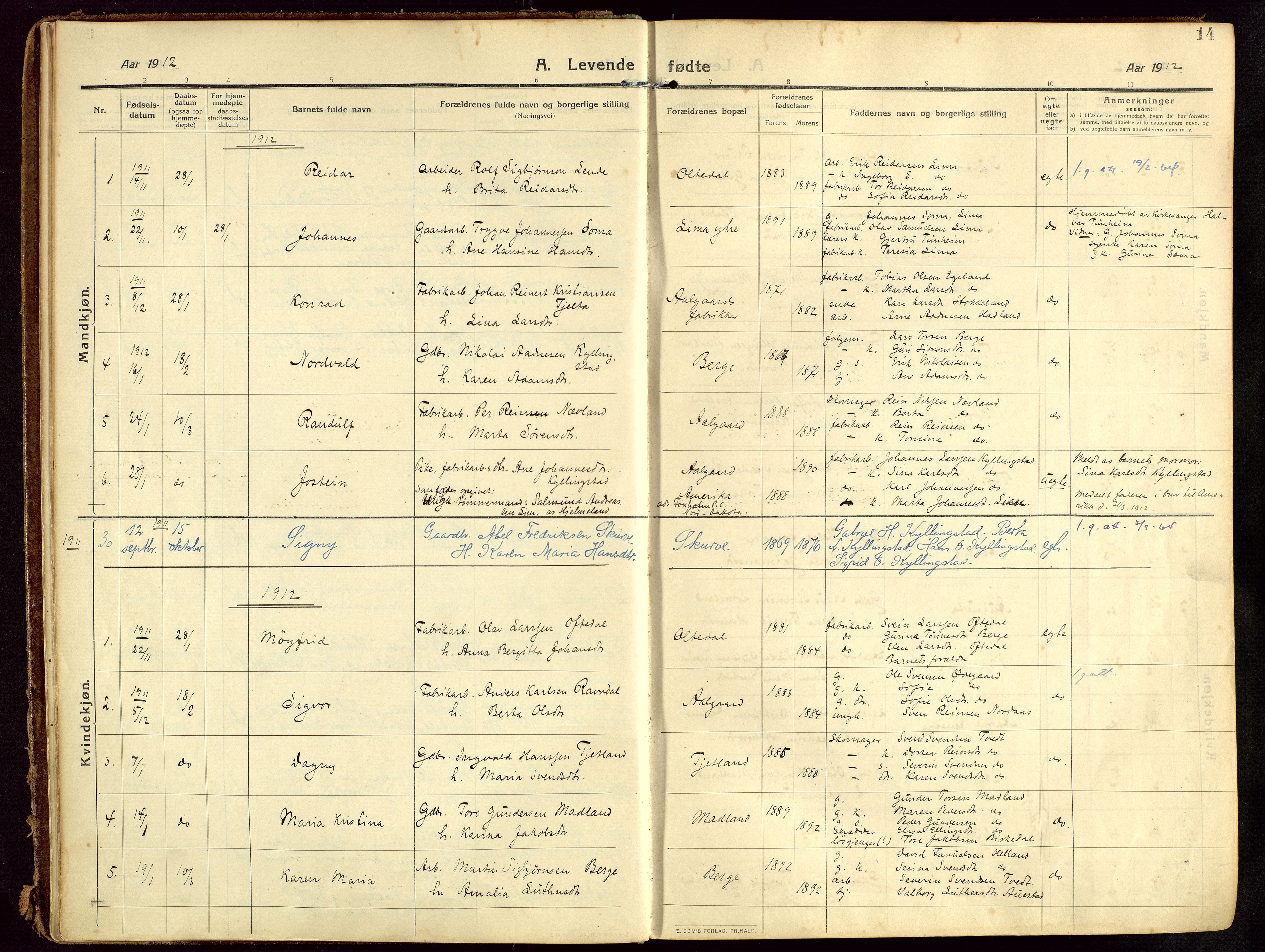 Lye sokneprestkontor, AV/SAST-A-101794/002/B/L0001: Parish register (official) no. A 13, 1910-1925, p. 14