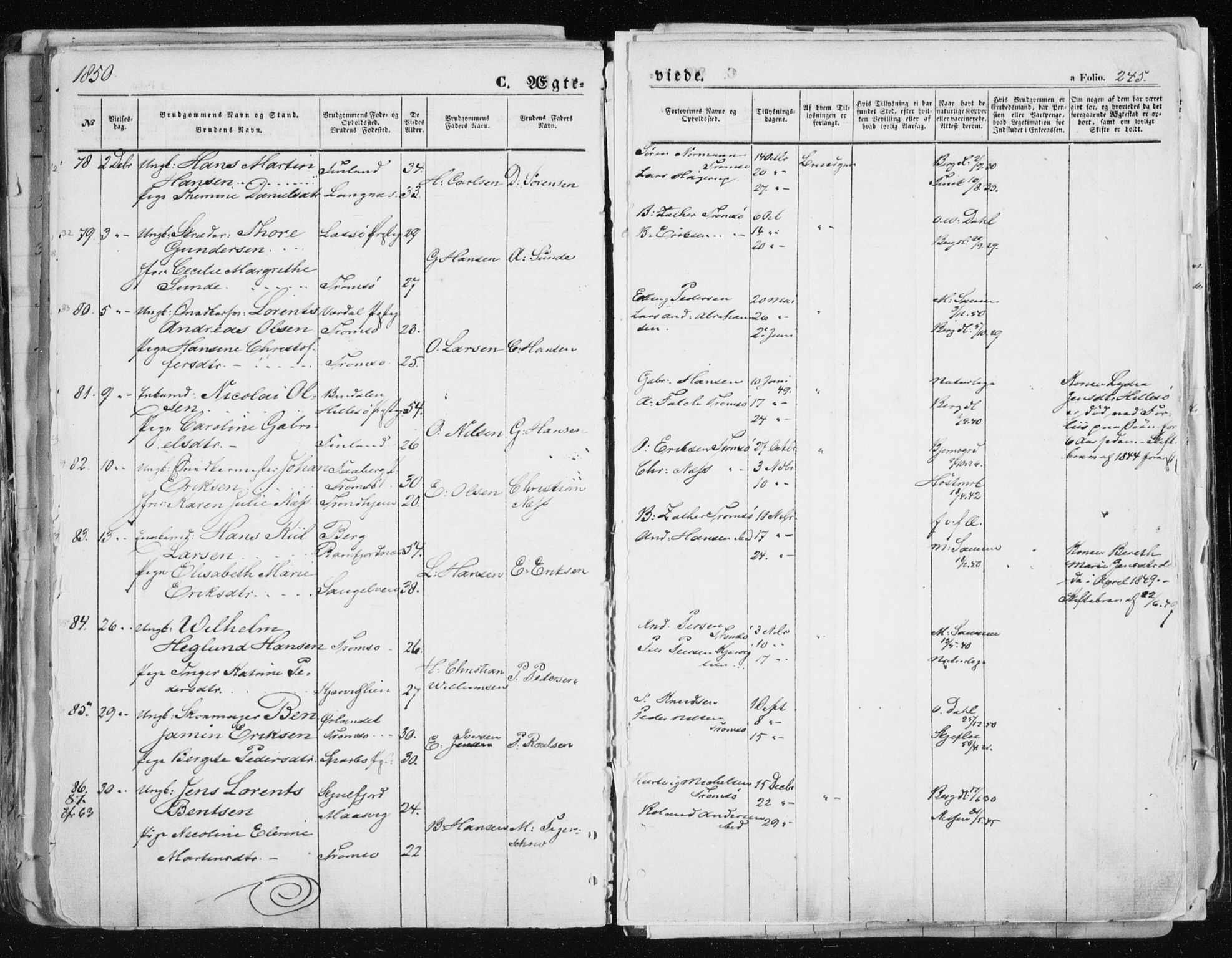 Tromsø sokneprestkontor/stiftsprosti/domprosti, SATØ/S-1343/G/Ga/L0010kirke: Parish register (official) no. 10, 1848-1855, p. 245