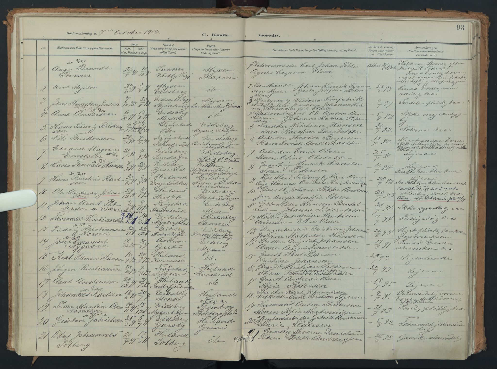 Eidsberg prestekontor Kirkebøker, SAO/A-10905/F/Fb/L0002: Parish register (official) no. II 2, 1901-1933, p. 93