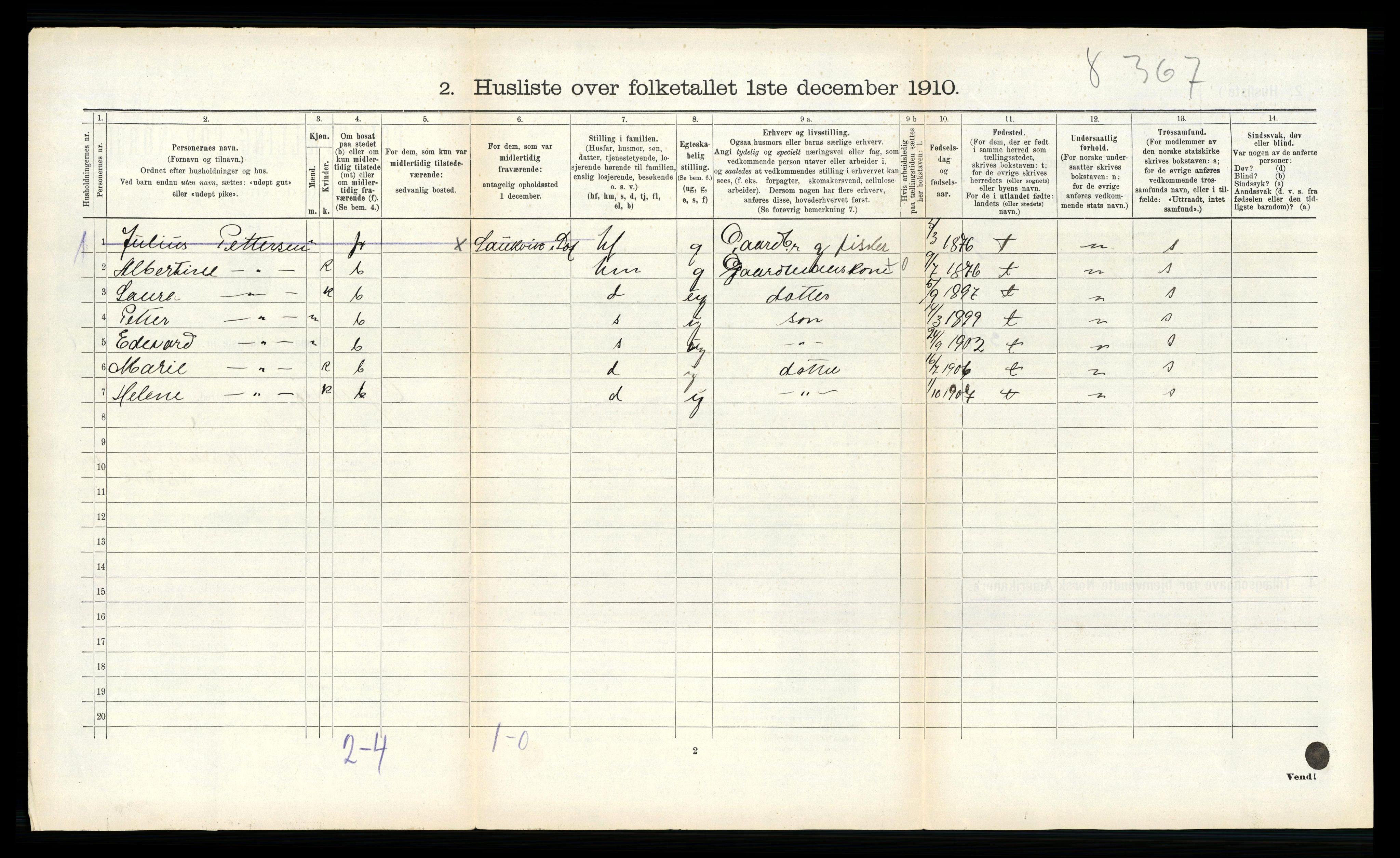 RA, 1910 census for Gimsøy, 1910, p. 264