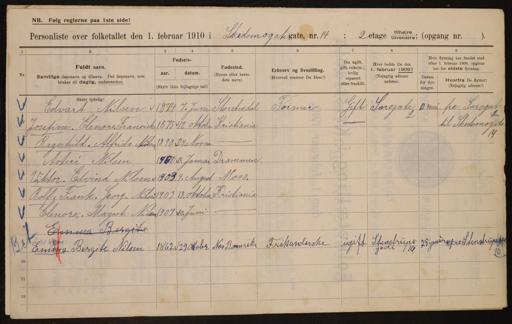 OBA, Municipal Census 1910 for Kristiania, 1910, p. 91010