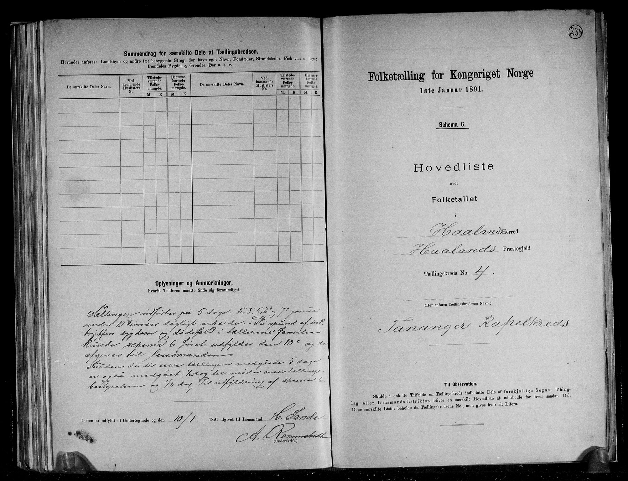 RA, 1891 census for 1124 Haaland, 1891, p. 14