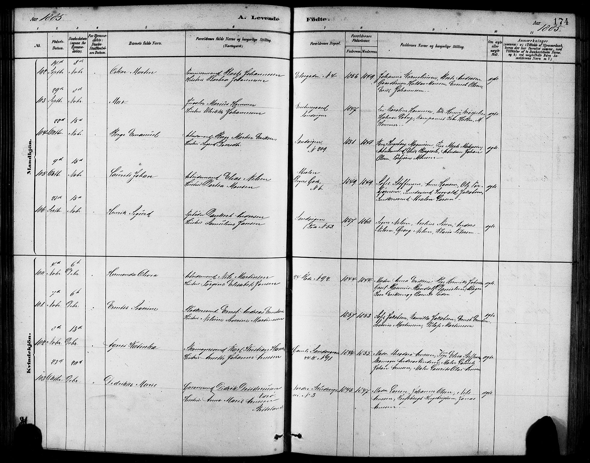 Sandviken Sokneprestembete, AV/SAB-A-77601/H/Hb/L0001: Parish register (copy) no. A 2, 1879-1892, p. 174