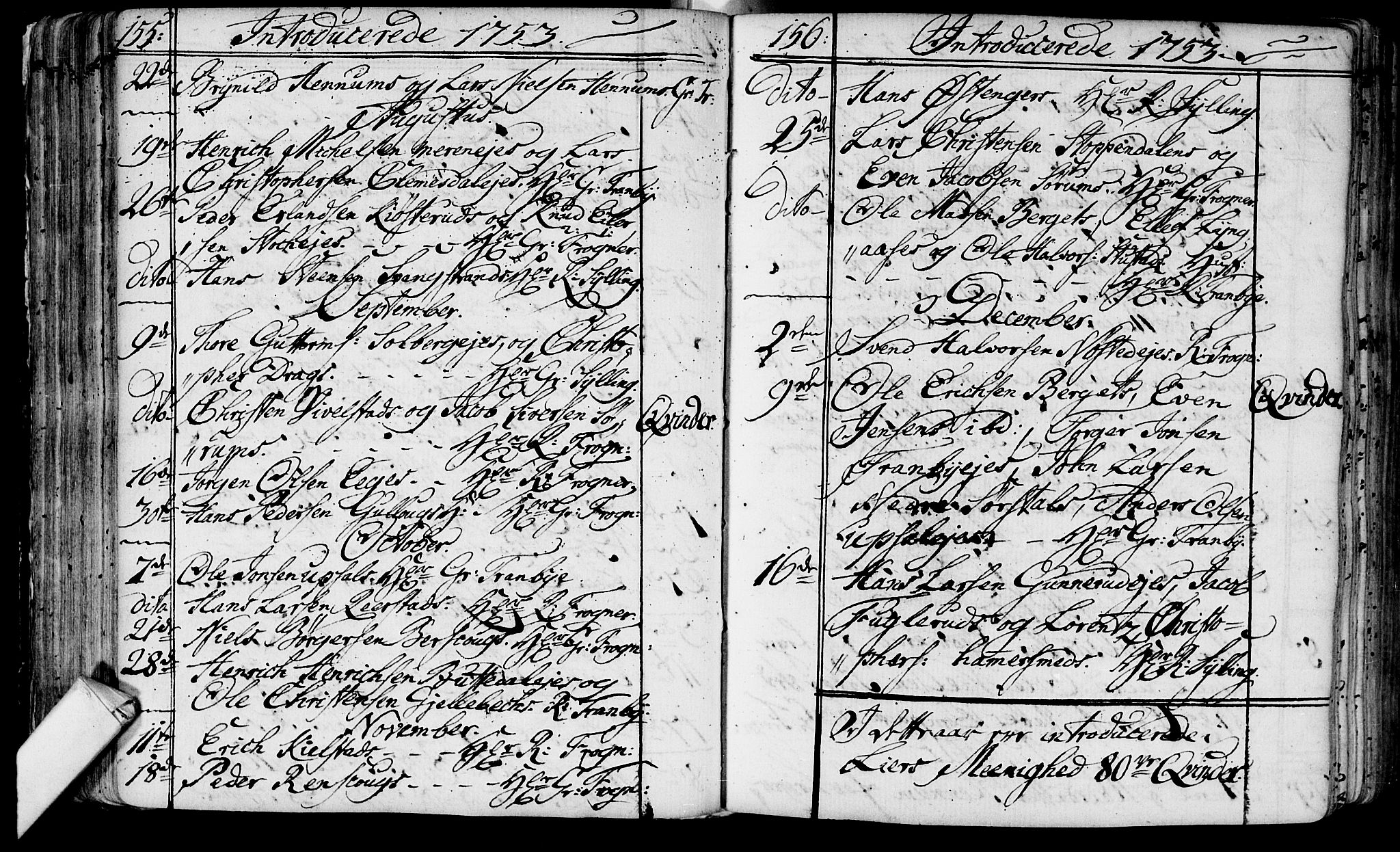 Lier kirkebøker, AV/SAKO-A-230/F/Fa/L0004: Parish register (official) no. I 4, 1749-1764, p. 155-156