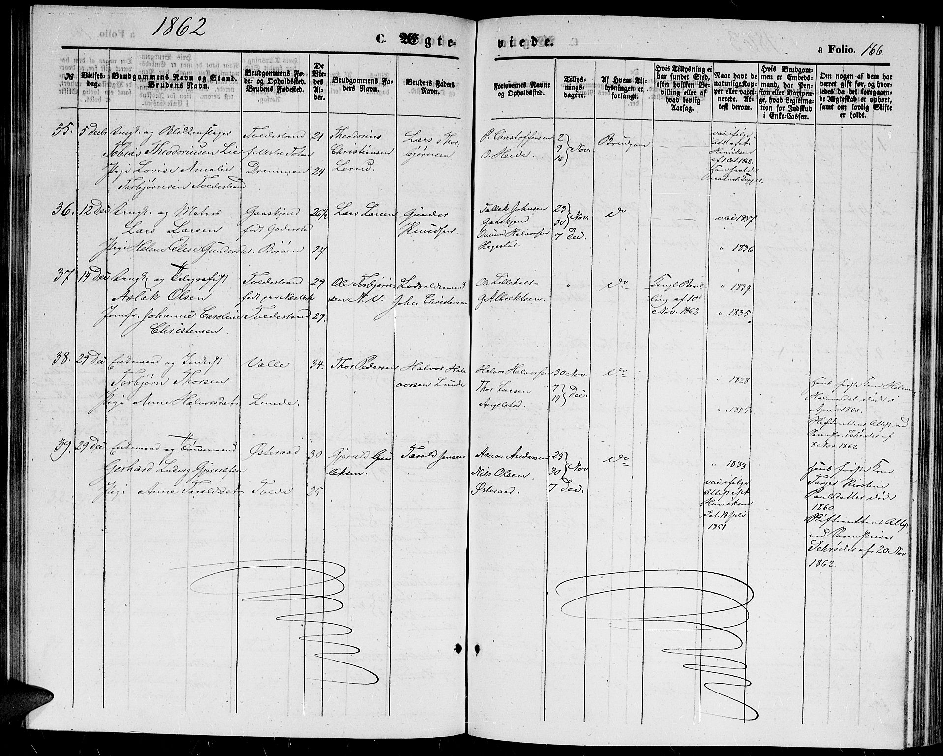 Holt sokneprestkontor, AV/SAK-1111-0021/F/Fb/L0008: Parish register (copy) no. B 8, 1858-1871, p. 166