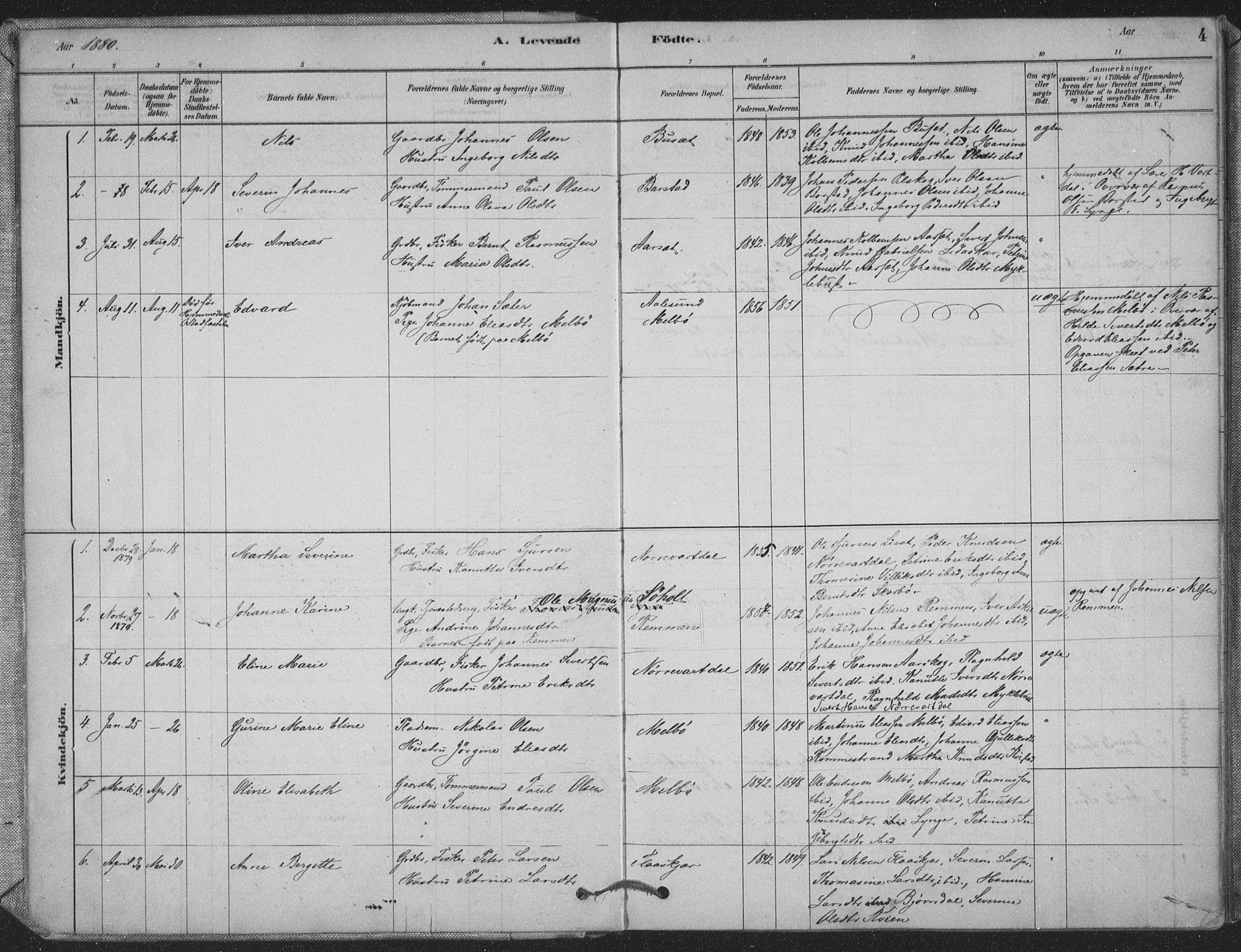 Ministerialprotokoller, klokkerbøker og fødselsregistre - Møre og Romsdal, AV/SAT-A-1454/514/L0199: Parish register (official) no. 514A01, 1878-1912, p. 4