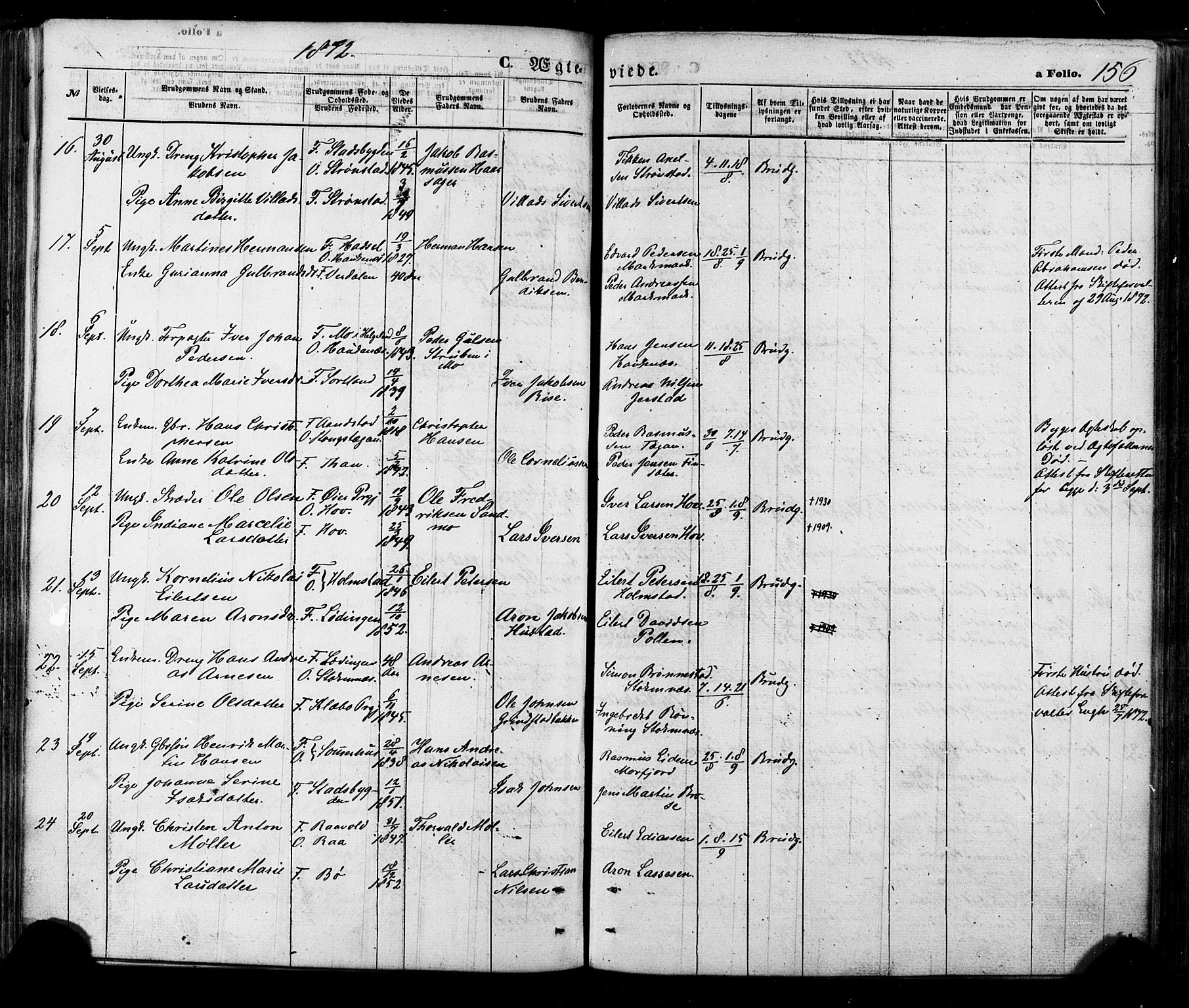 Ministerialprotokoller, klokkerbøker og fødselsregistre - Nordland, SAT/A-1459/888/L1242: Parish register (official) no. 888A08, 1870-1875, p. 156