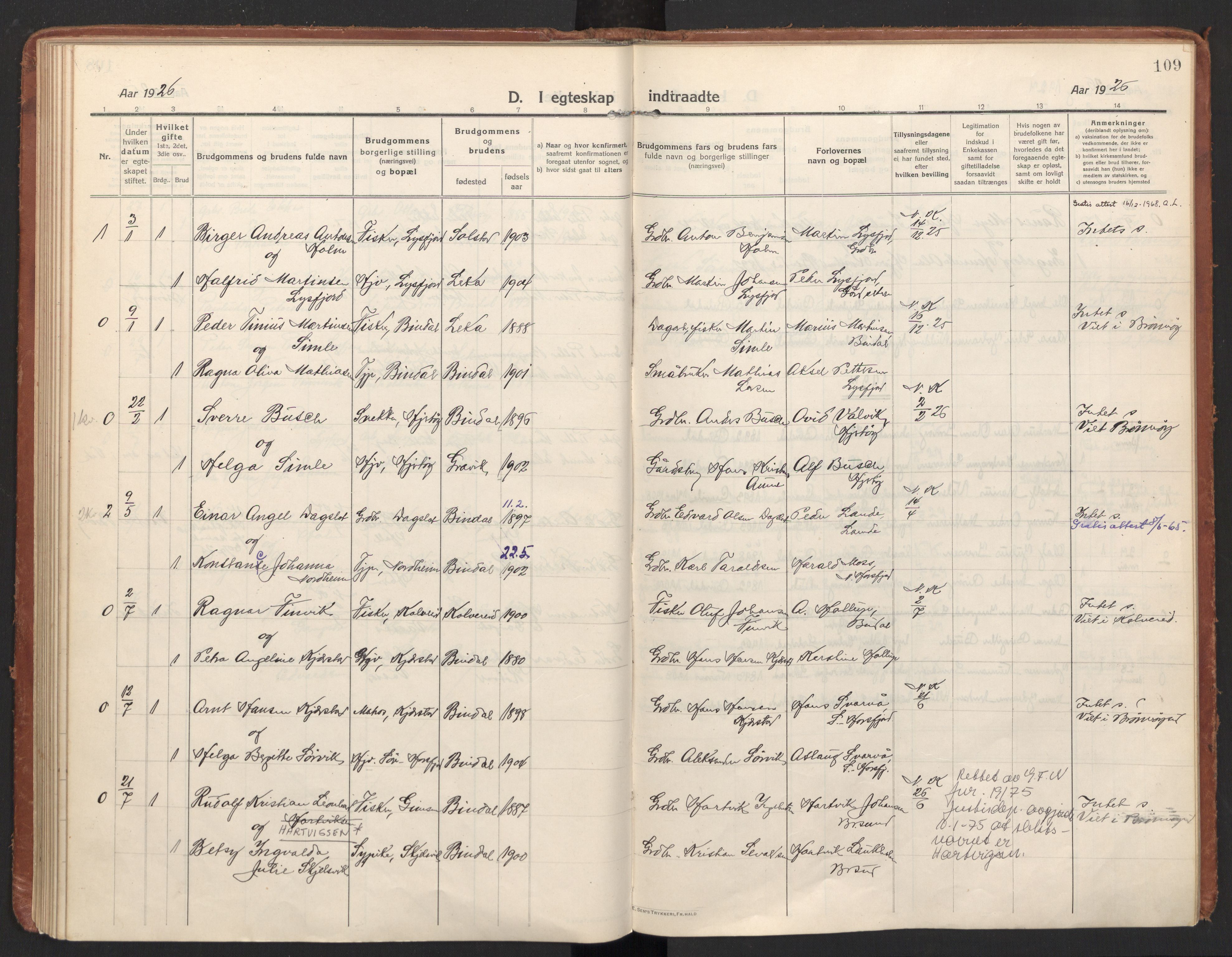 Ministerialprotokoller, klokkerbøker og fødselsregistre - Nordland, AV/SAT-A-1459/811/L0168: Parish register (official) no. 811A05, 1914-1932, p. 109