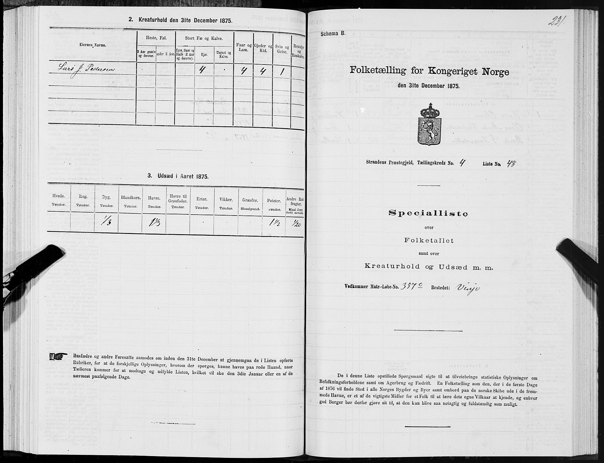 SAT, 1875 census for 1525P Stranda, 1875, p. 2231