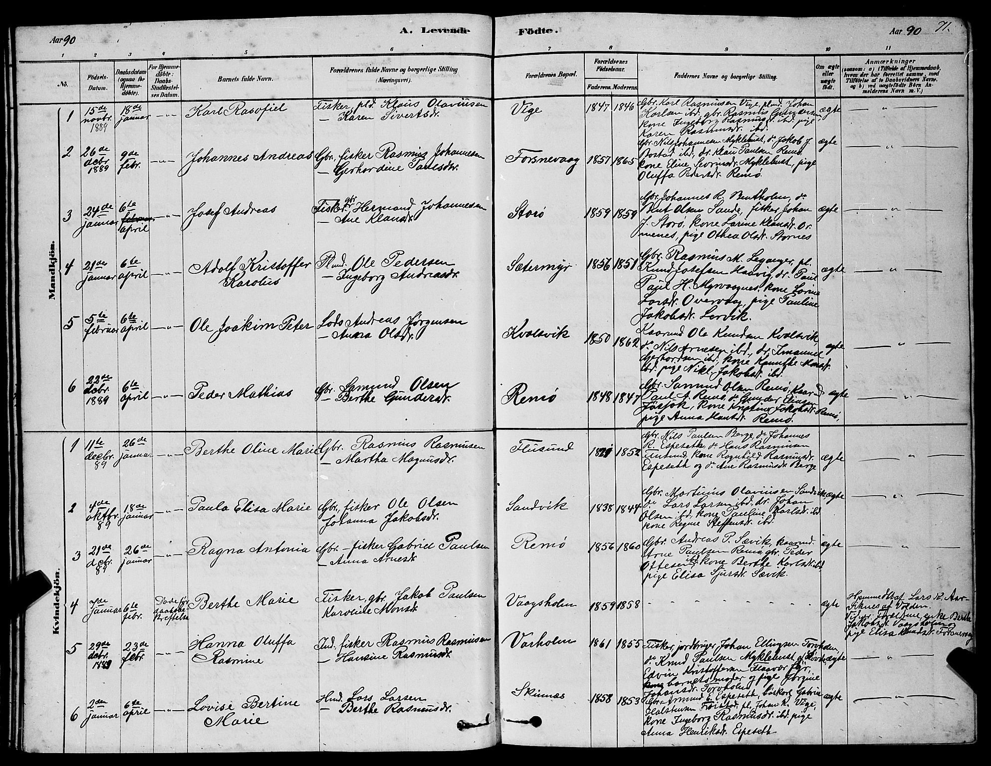 Ministerialprotokoller, klokkerbøker og fødselsregistre - Møre og Romsdal, SAT/A-1454/507/L0081: Parish register (copy) no. 507C04, 1878-1898, p. 71