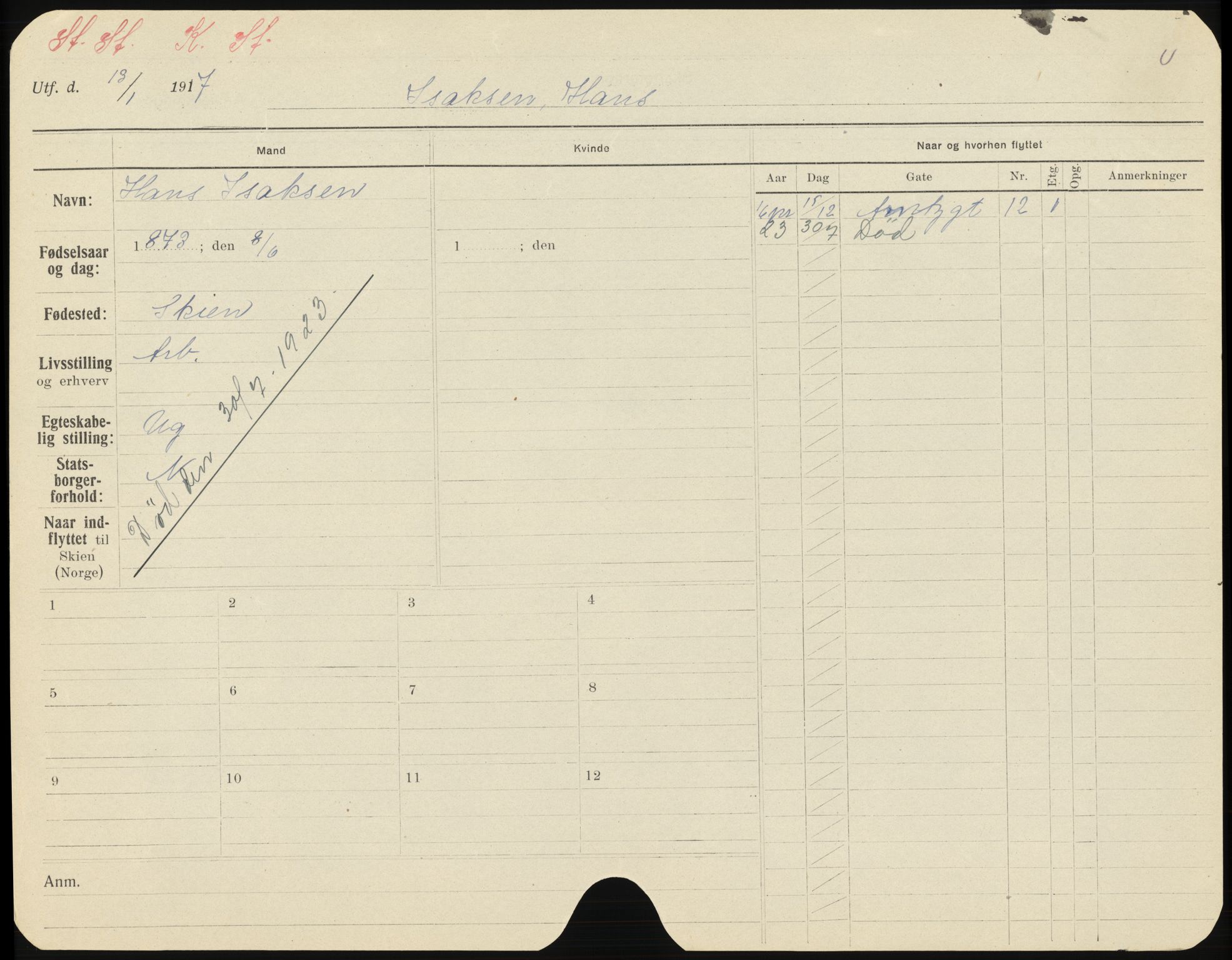 Skien folkeregister, AV/SAKO-A-425/H/Ha/L0001: Døde, 1916-1929, p. 1121