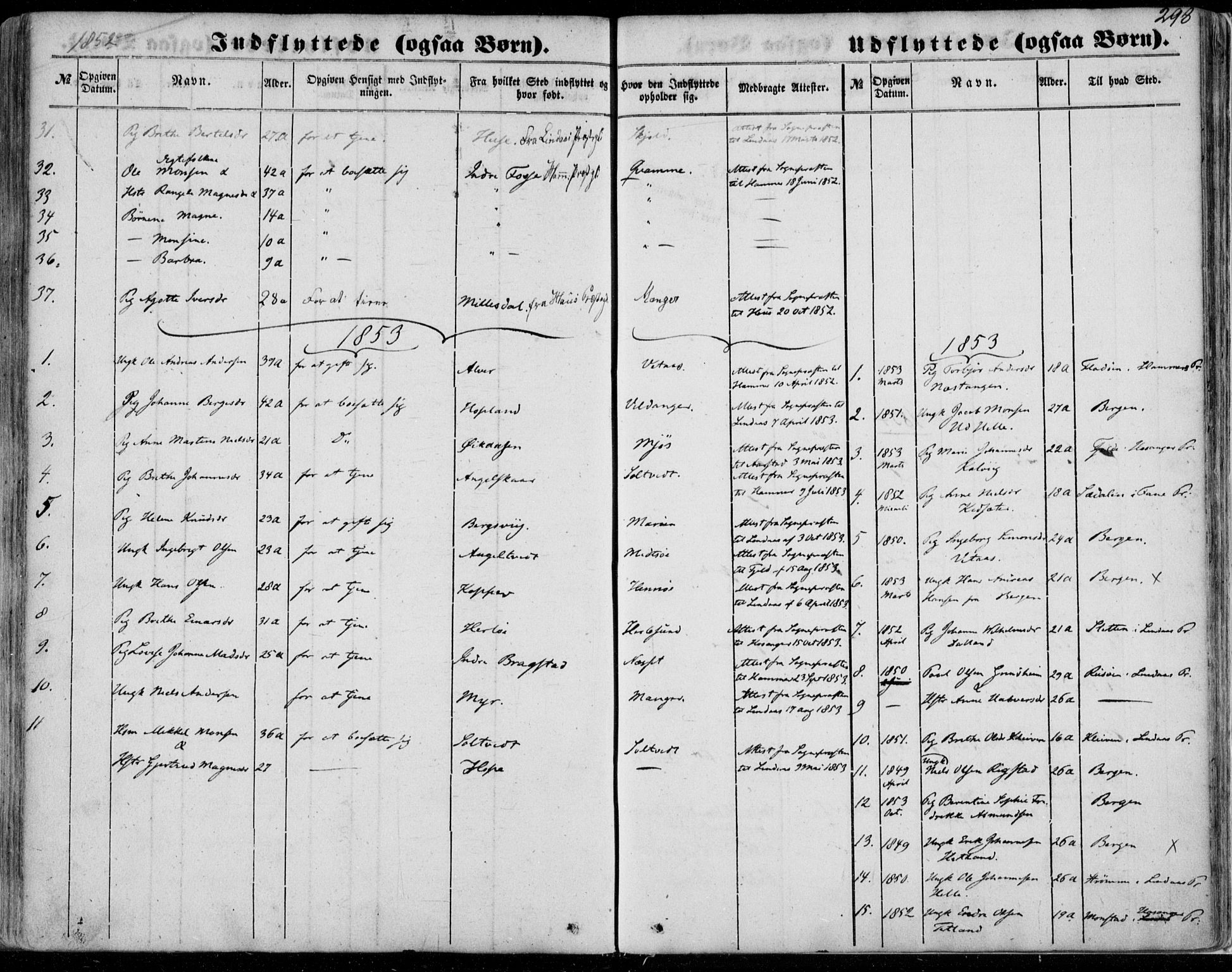 Manger sokneprestembete, SAB/A-76801/H/Haa: Parish register (official) no. A 6, 1849-1859, p. 298