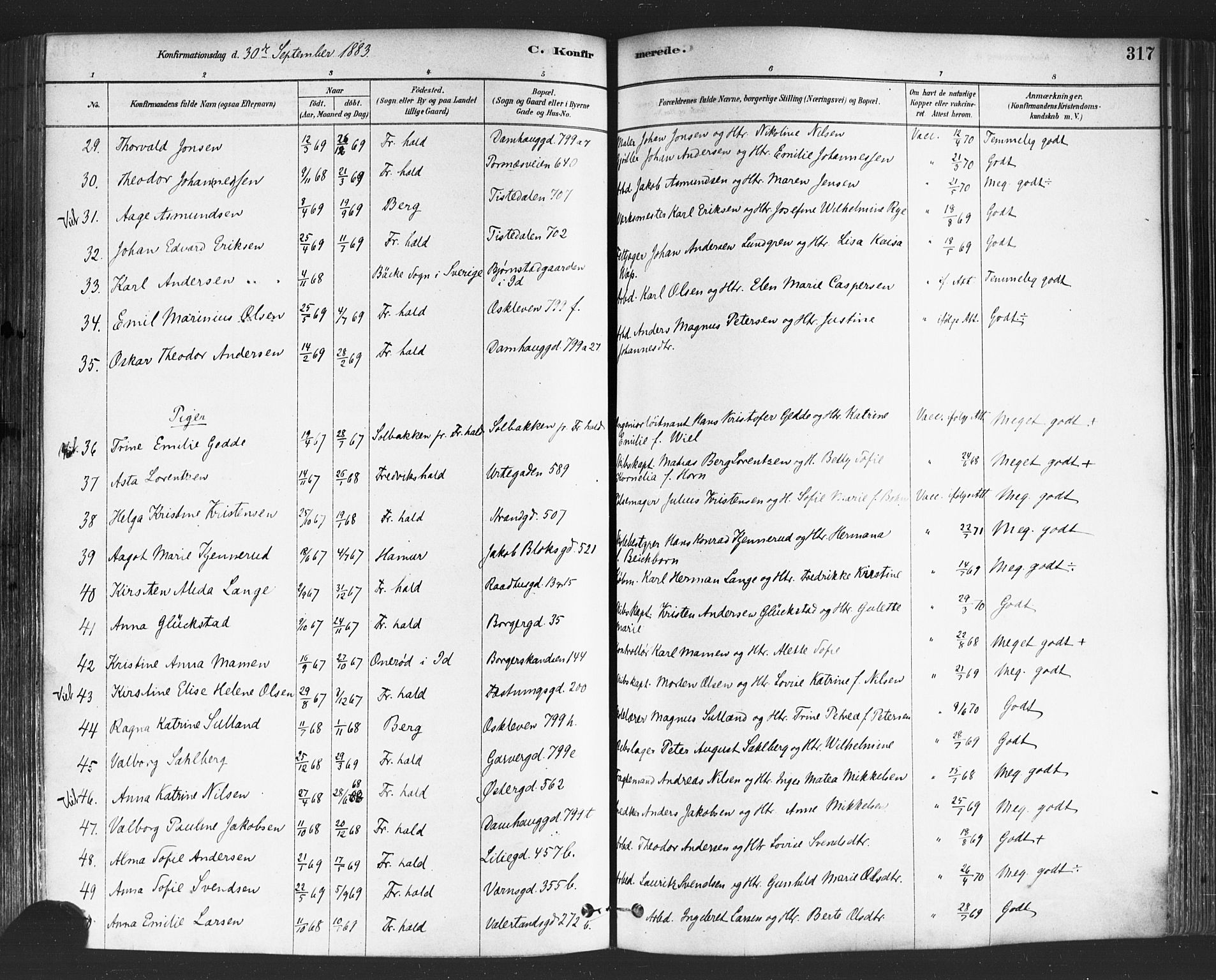 Halden prestekontor Kirkebøker, AV/SAO-A-10909/F/Fa/L0011: Parish register (official) no. I 11, 1878-1889, p. 317