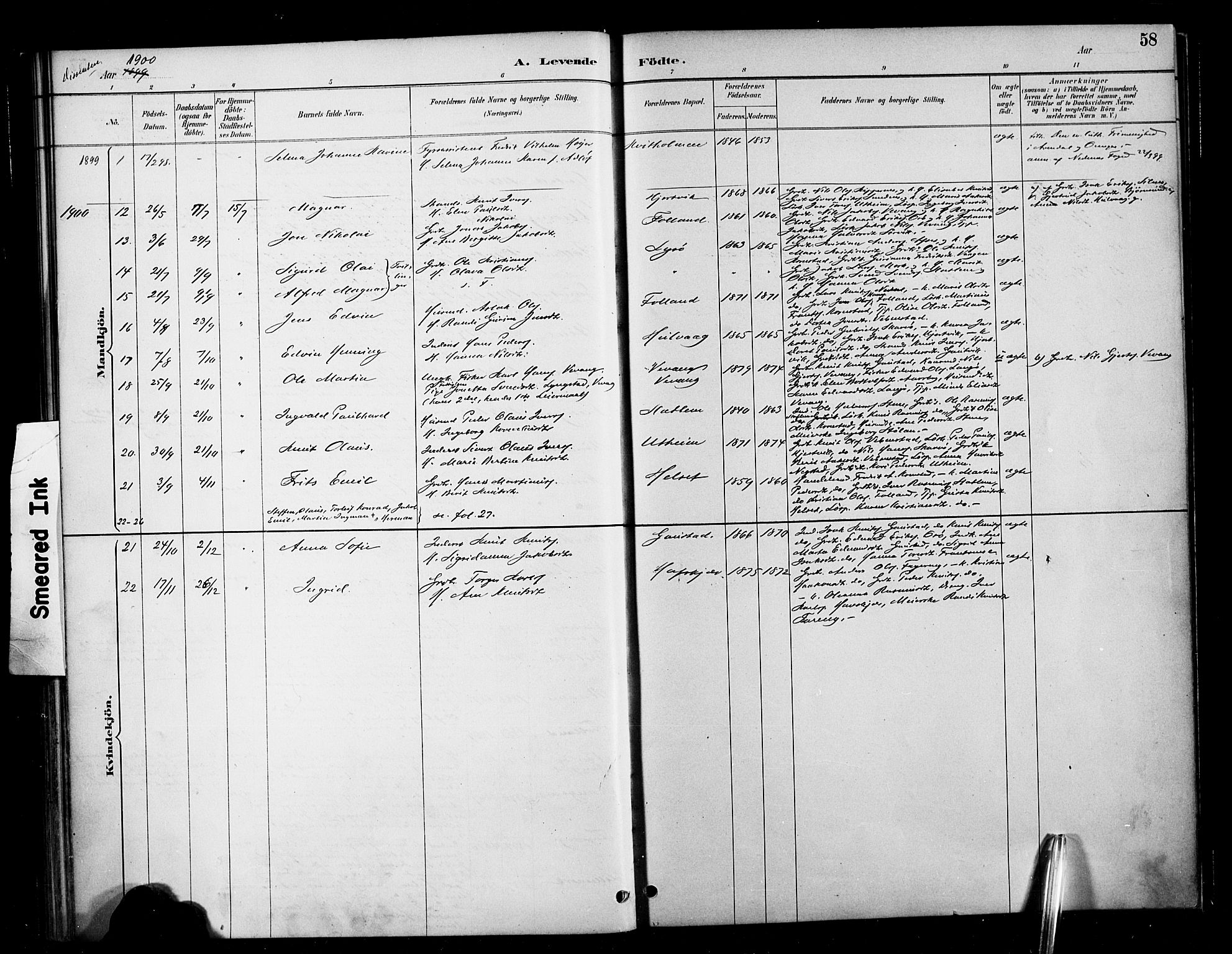 Ministerialprotokoller, klokkerbøker og fødselsregistre - Møre og Romsdal, AV/SAT-A-1454/570/L0832: Parish register (official) no. 570A06, 1885-1900, p. 58