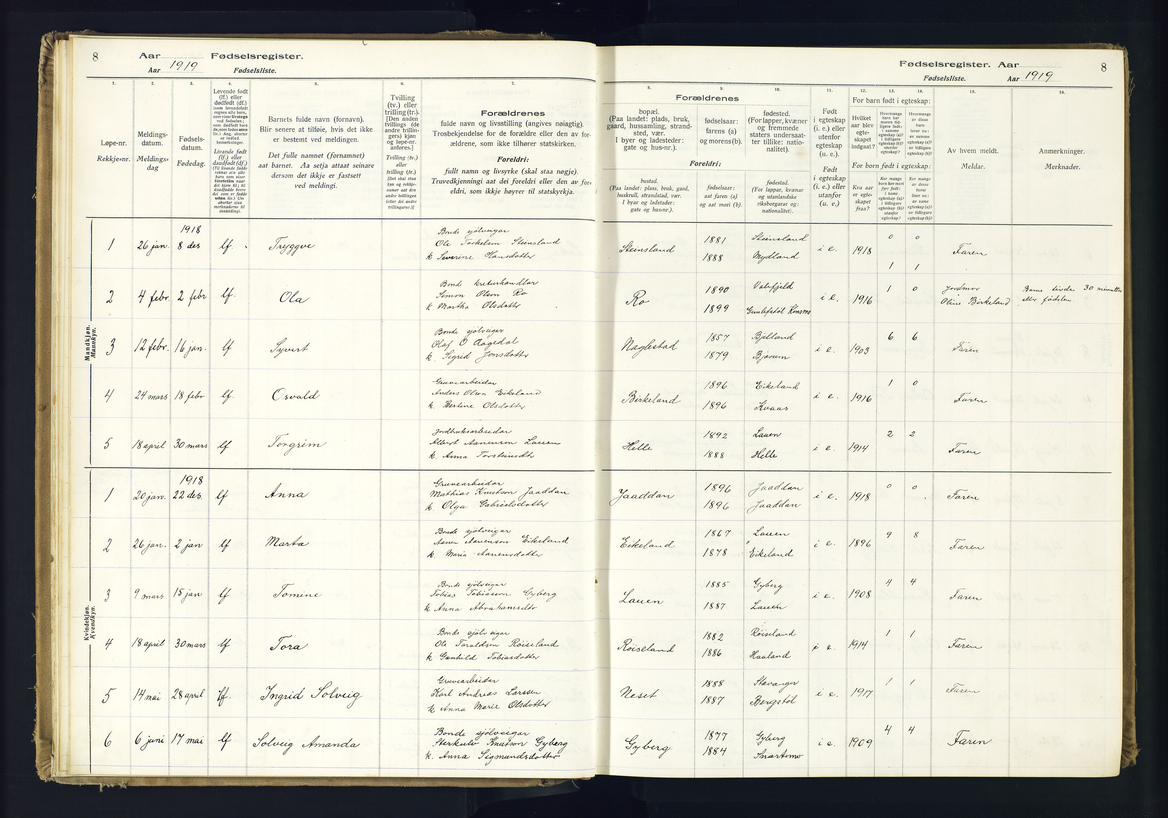 Hægebostad sokneprestkontor, AV/SAK-1111-0024/J/Ja/L0001: Birth register no. II.6.7, 1916-1982, p. 8