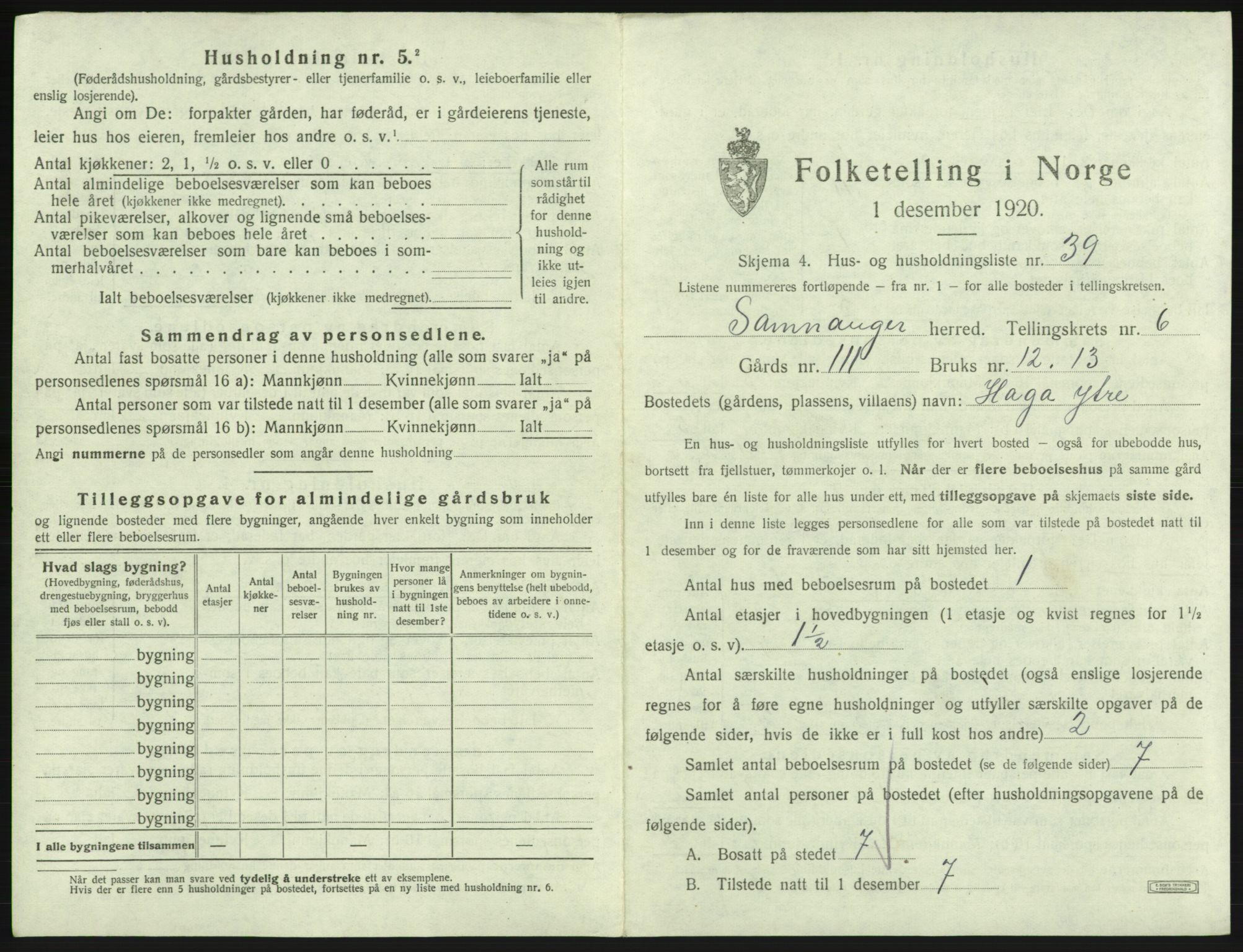 SAB, 1920 census for Samnanger, 1920, p. 391