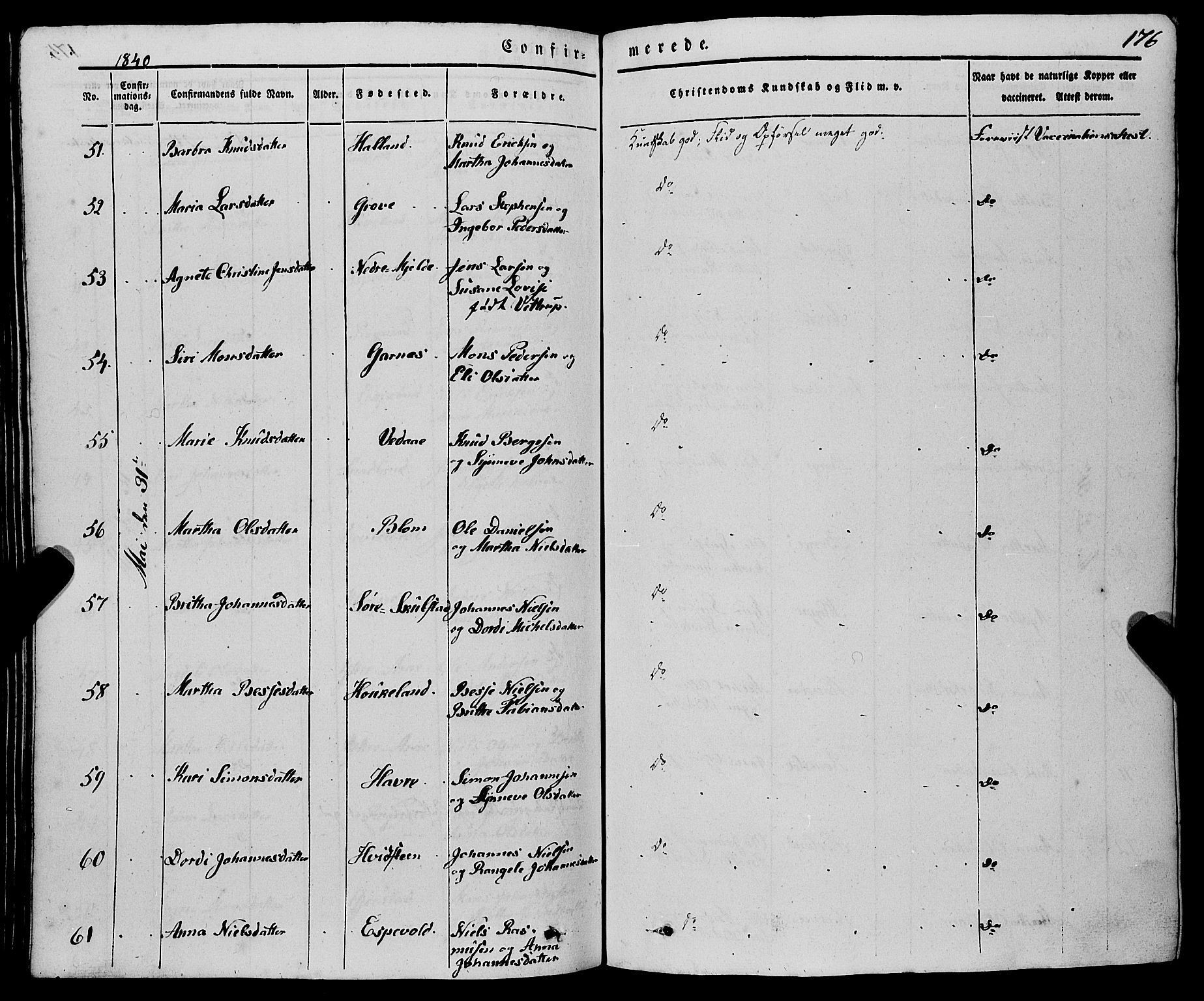 Haus sokneprestembete, AV/SAB-A-75601/H/Haa: Parish register (official) no. A 15, 1838-1847, p. 176