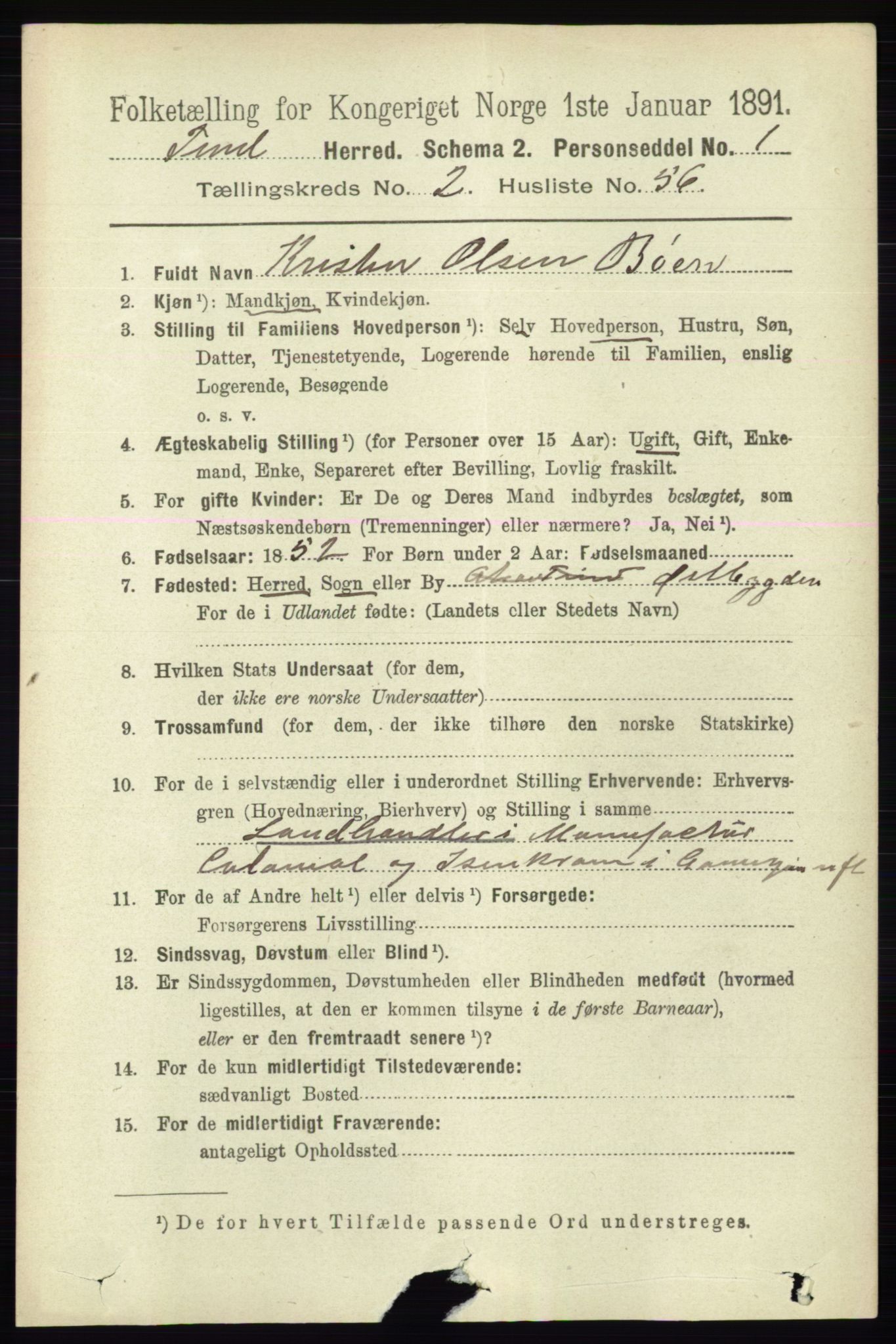 RA, 1891 census for 0826 Tinn, 1891, p. 466