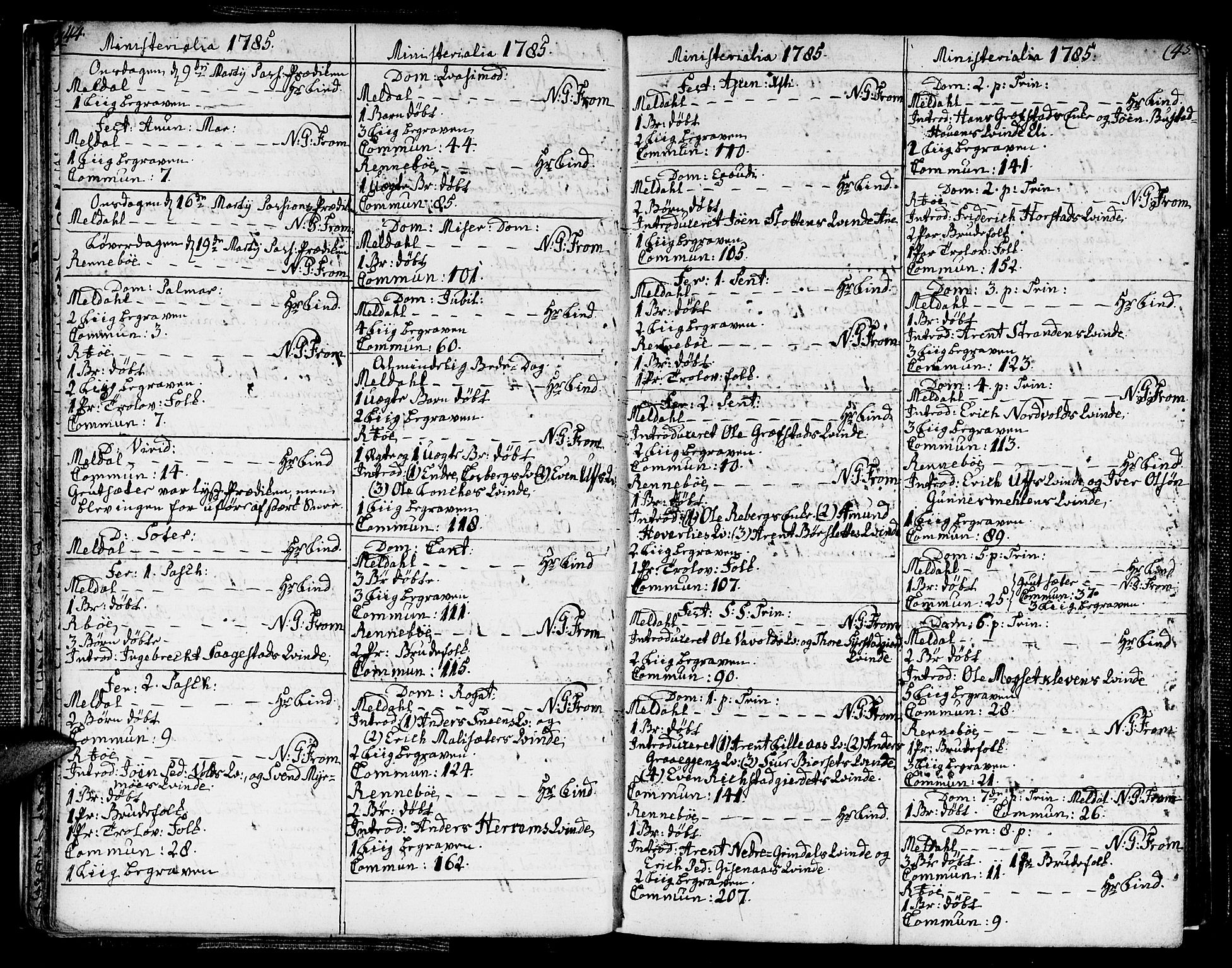 Ministerialprotokoller, klokkerbøker og fødselsregistre - Sør-Trøndelag, SAT/A-1456/672/L0852: Parish register (official) no. 672A05, 1776-1815, p. 44-45