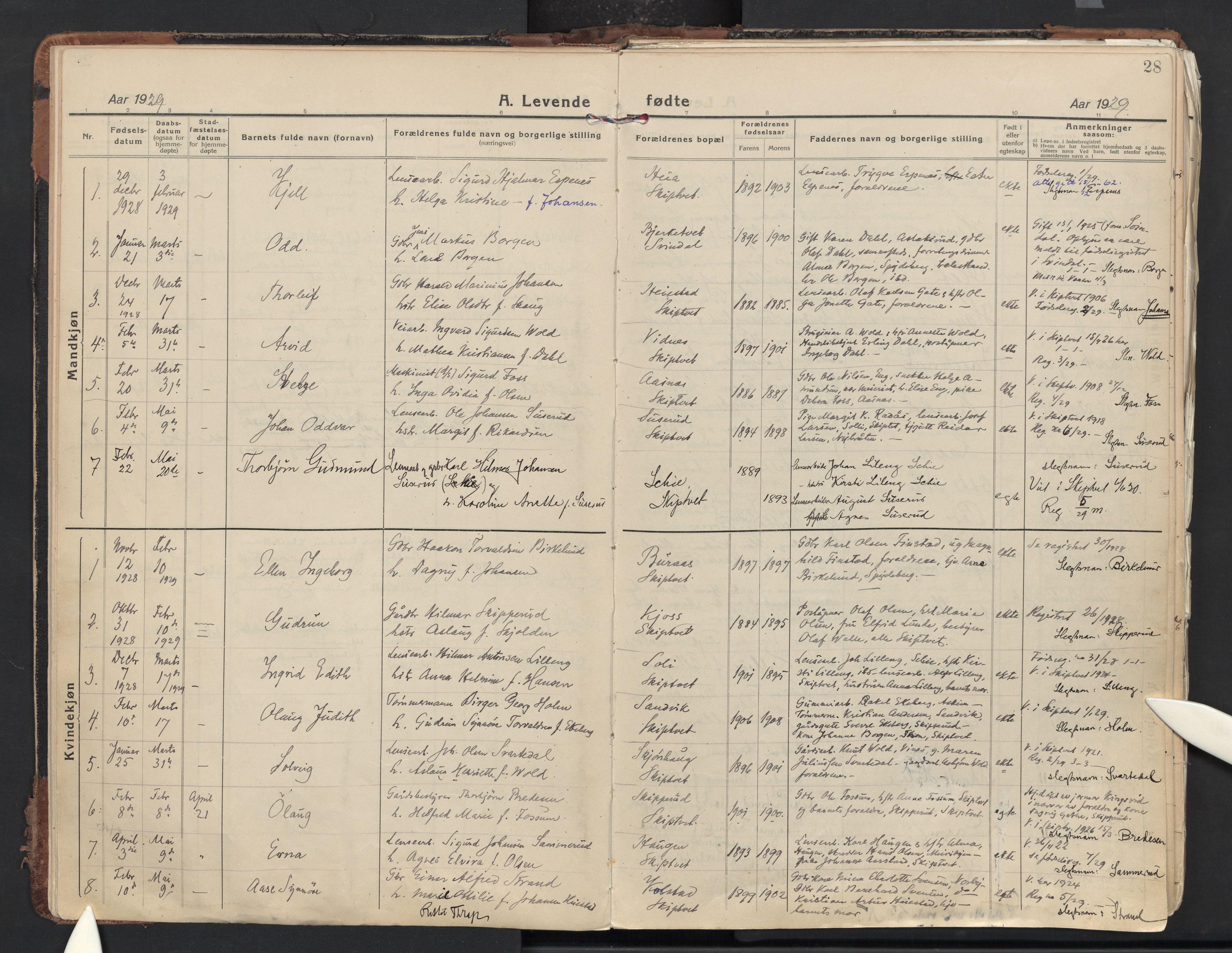 Skiptvet prestekontor Kirkebøker, AV/SAO-A-20009/F/Fa/L0013: Parish register (official) no. 13, 1925-1941, p. 28
