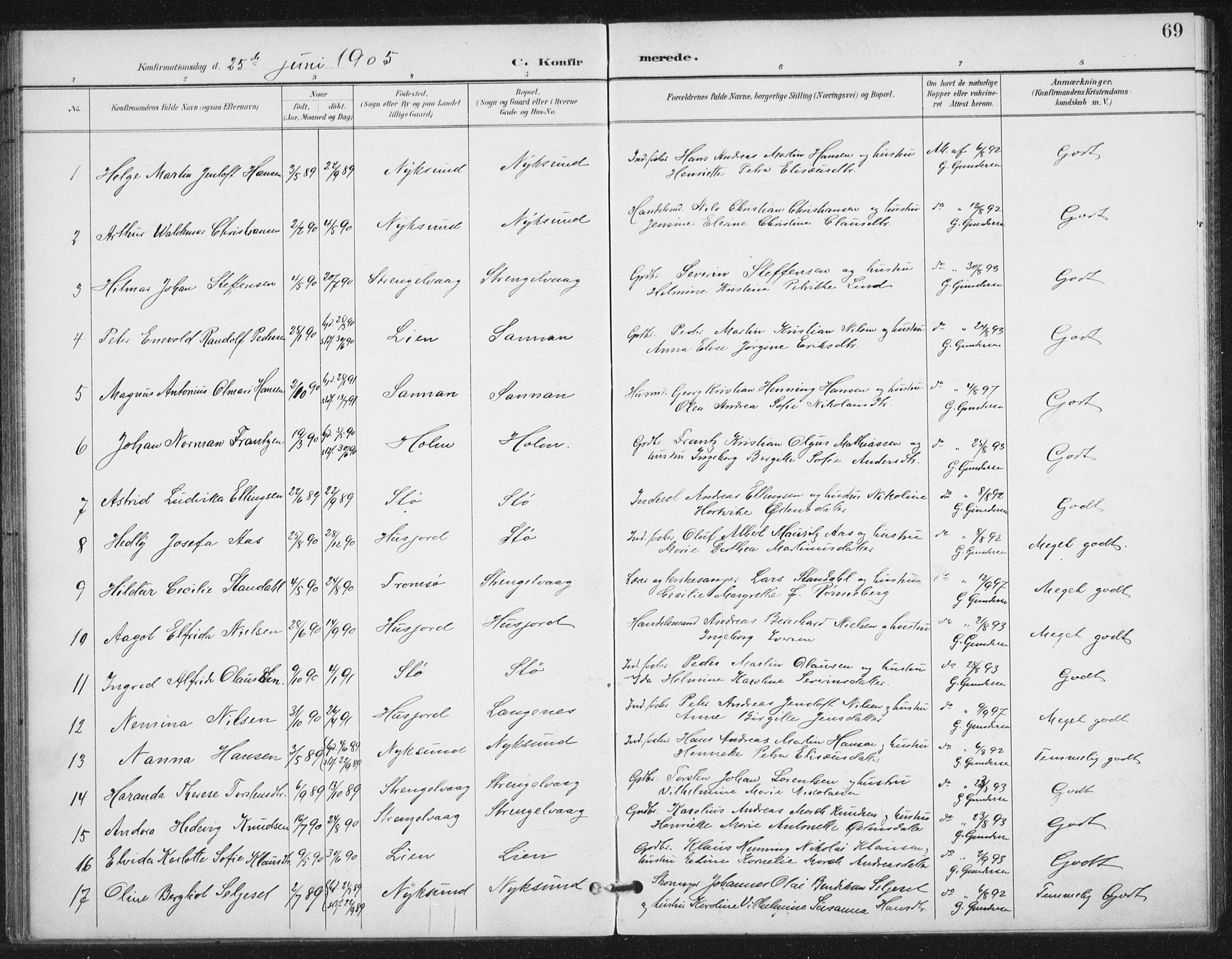 Ministerialprotokoller, klokkerbøker og fødselsregistre - Nordland, AV/SAT-A-1459/894/L1356: Parish register (official) no. 894A02, 1897-1914, p. 69