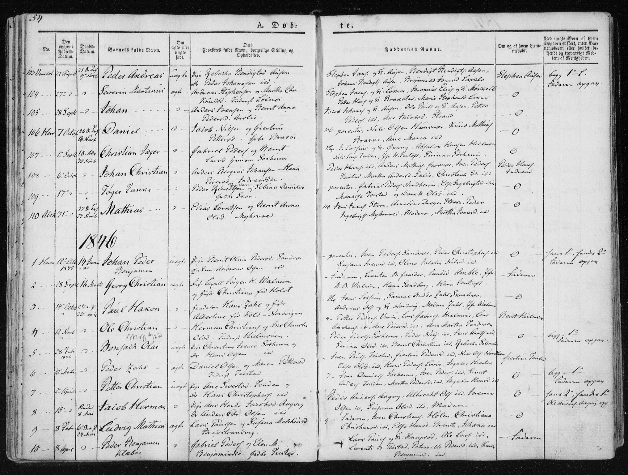 Ministerialprotokoller, klokkerbøker og fødselsregistre - Nordland, SAT/A-1459/830/L0446: Parish register (official) no. 830A10, 1831-1865, p. 54