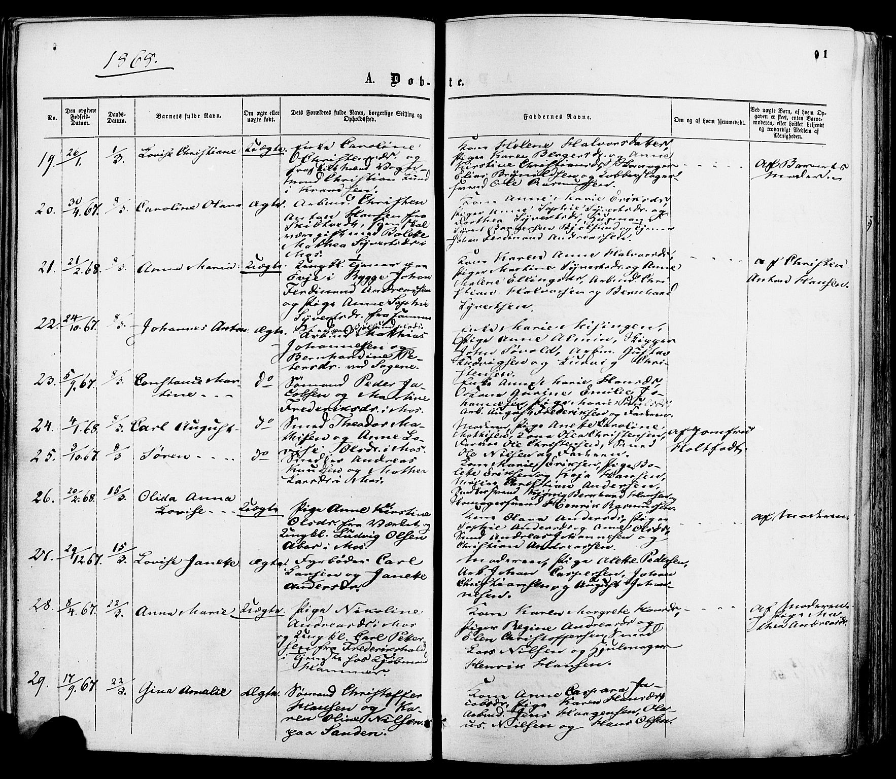 Moss prestekontor Kirkebøker, SAO/A-2003/F/Fa/L0009: Parish register (official) no. I 9, 1861-1869, p. 91