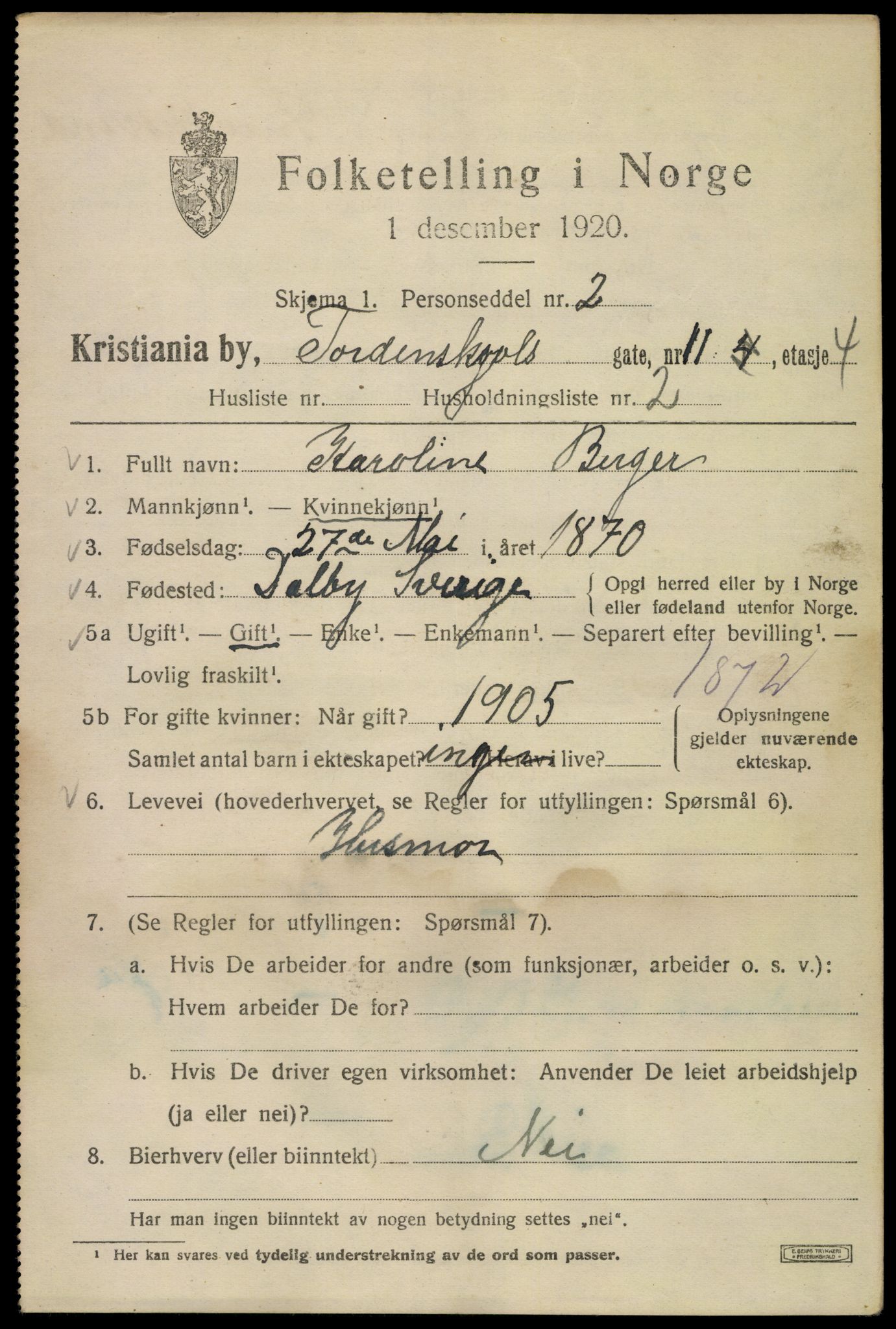 SAO, 1920 census for Kristiania, 1920, p. 590371