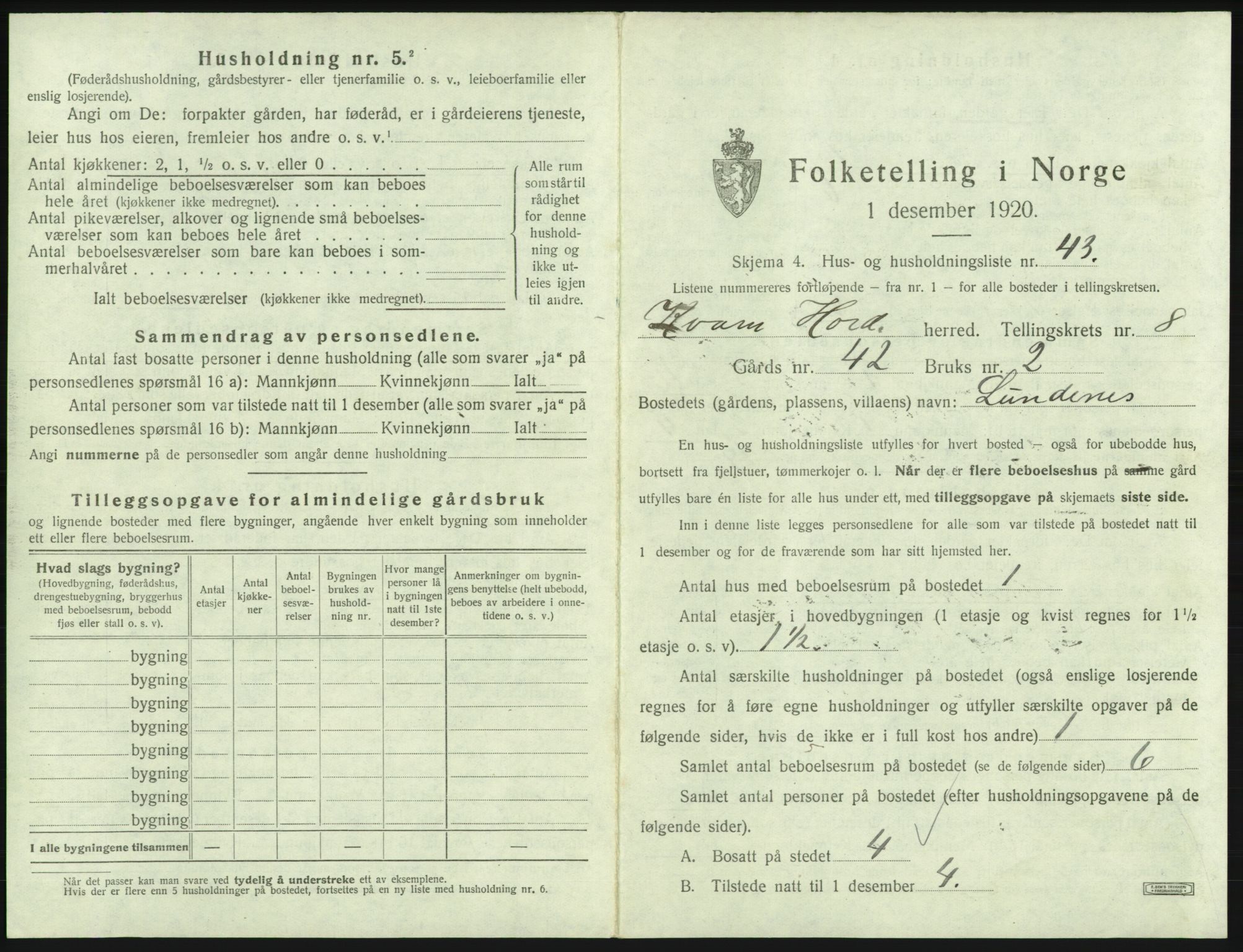 SAB, 1920 census for Kvam, 1920, p. 725