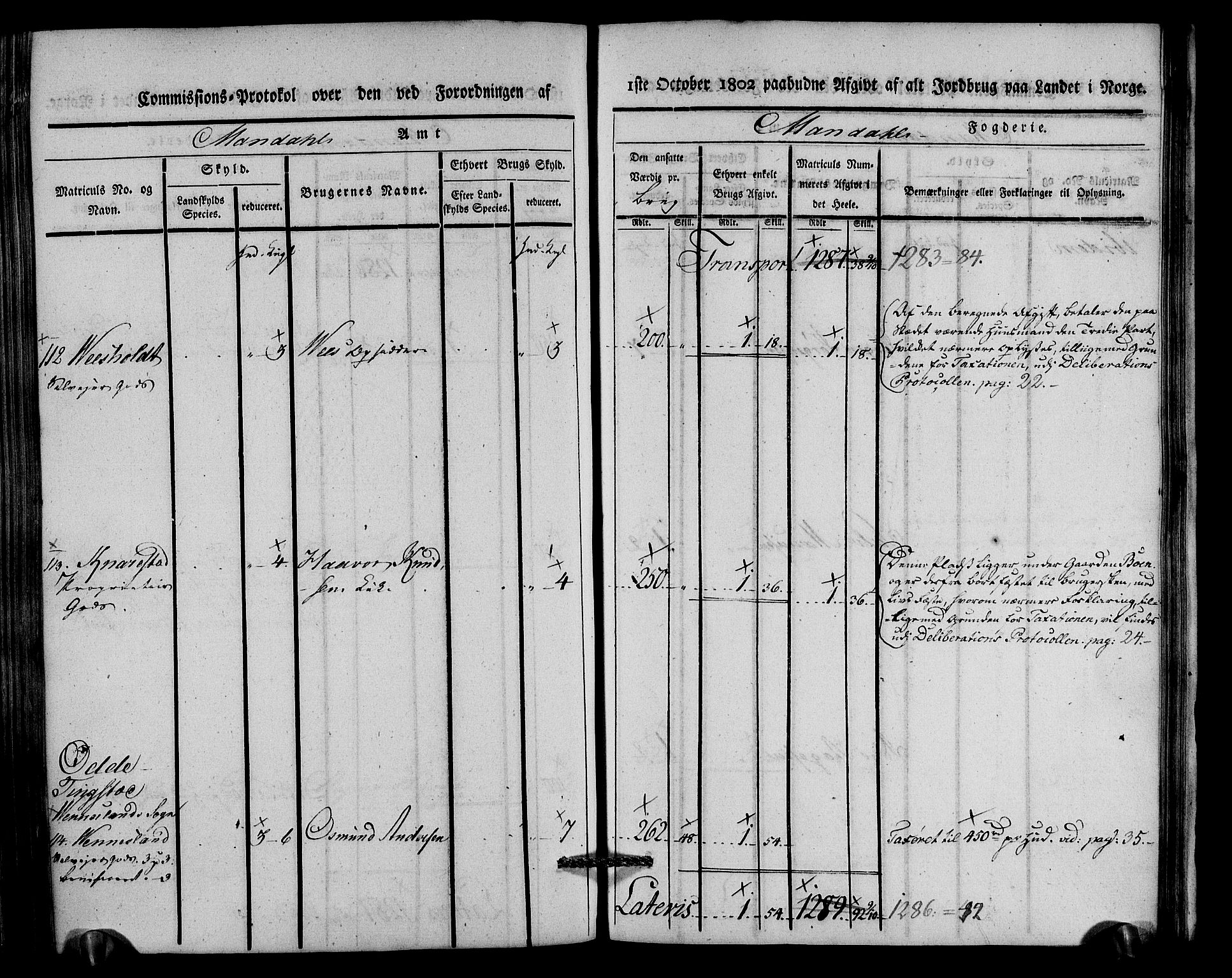 Rentekammeret inntil 1814, Realistisk ordnet avdeling, AV/RA-EA-4070/N/Ne/Nea/L0088: Mandal fogderi. Kommisjonsprotokoll "Nr. 2", for Søgne, Greipstad, Hægeland, Øvrebø, Oddernes, Tveit og Vennesla sogn, 1803, p. 260