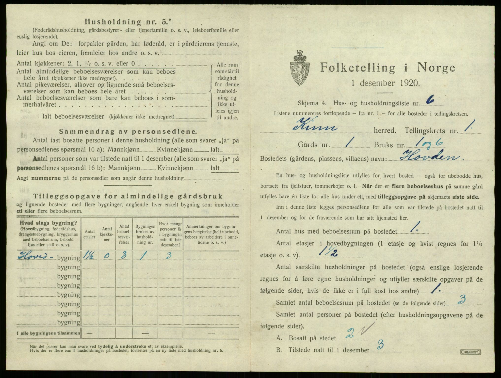 SAB, 1920 census for Kinn, 1920, p. 124